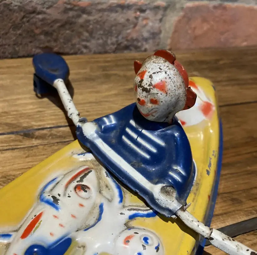 Rare Push Along Mobo Tinplate Canoe