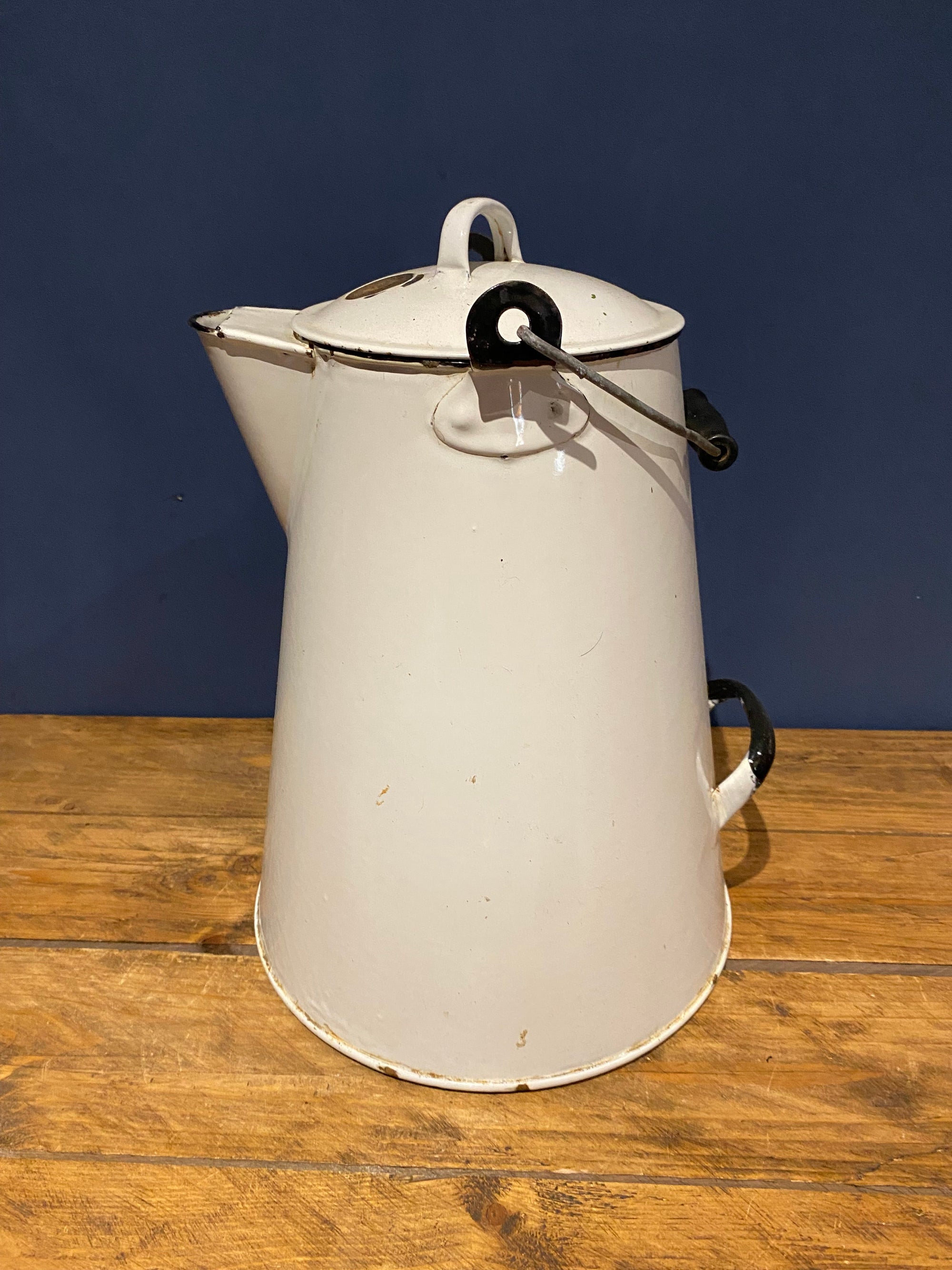 Extra Large Vintage French Enamel Coffee Pot / Water Jug / Milk Jug