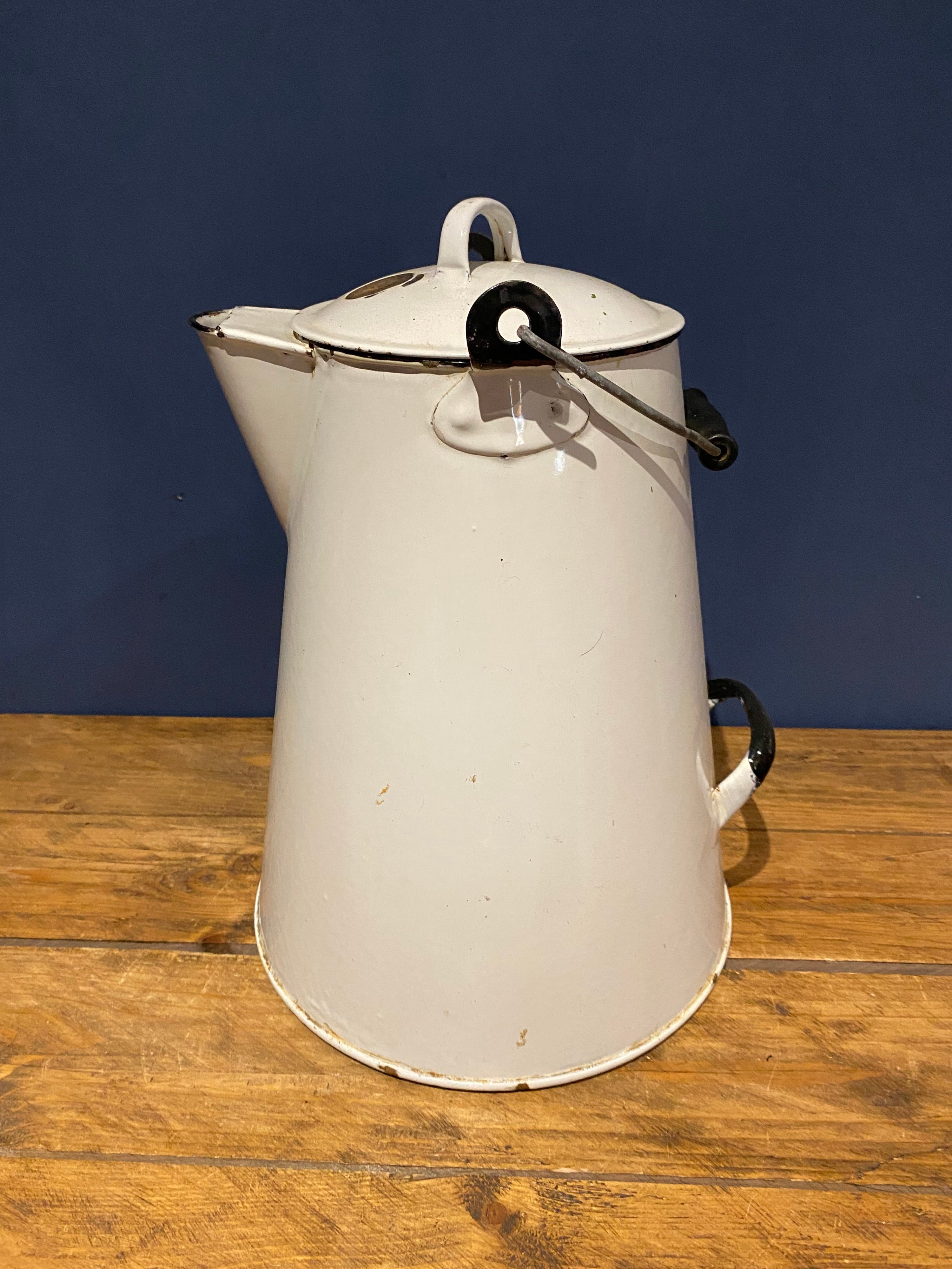 Extra Large Vintage French Enamel Coffee Pot / Water Jug / Milk Jug