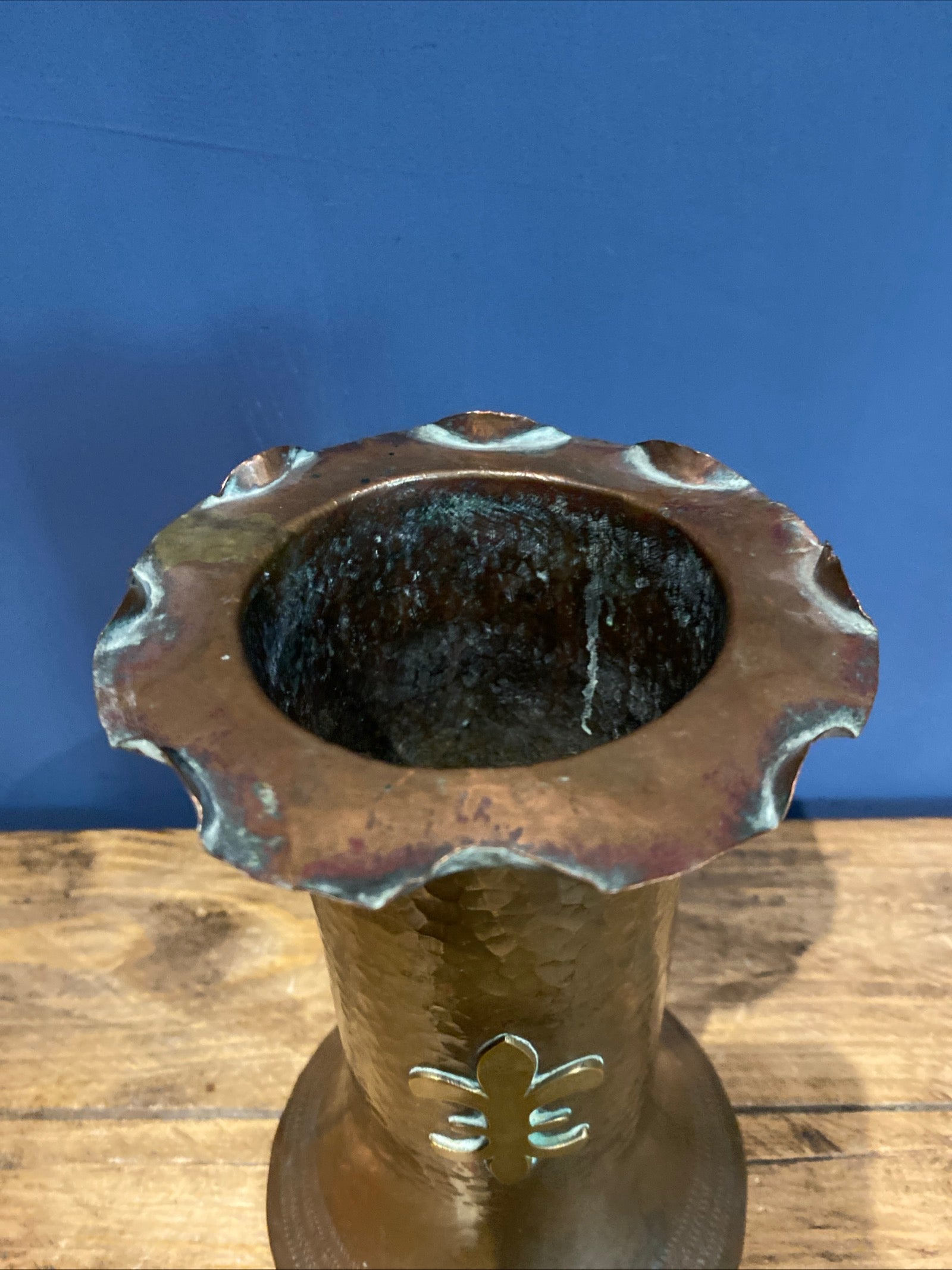 Antique Copper And Brass Vase , With Patina