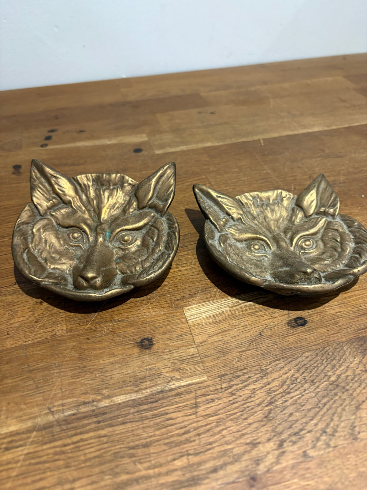 Pair Of Vintage Brass Fox Trinket/coin Dishes