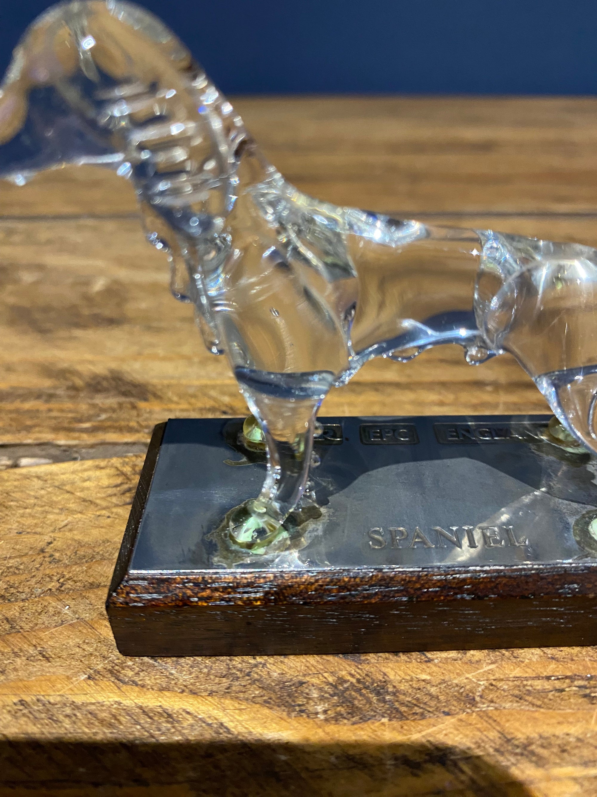 Vintage Crystal Spaniel Ornament On Wood Base