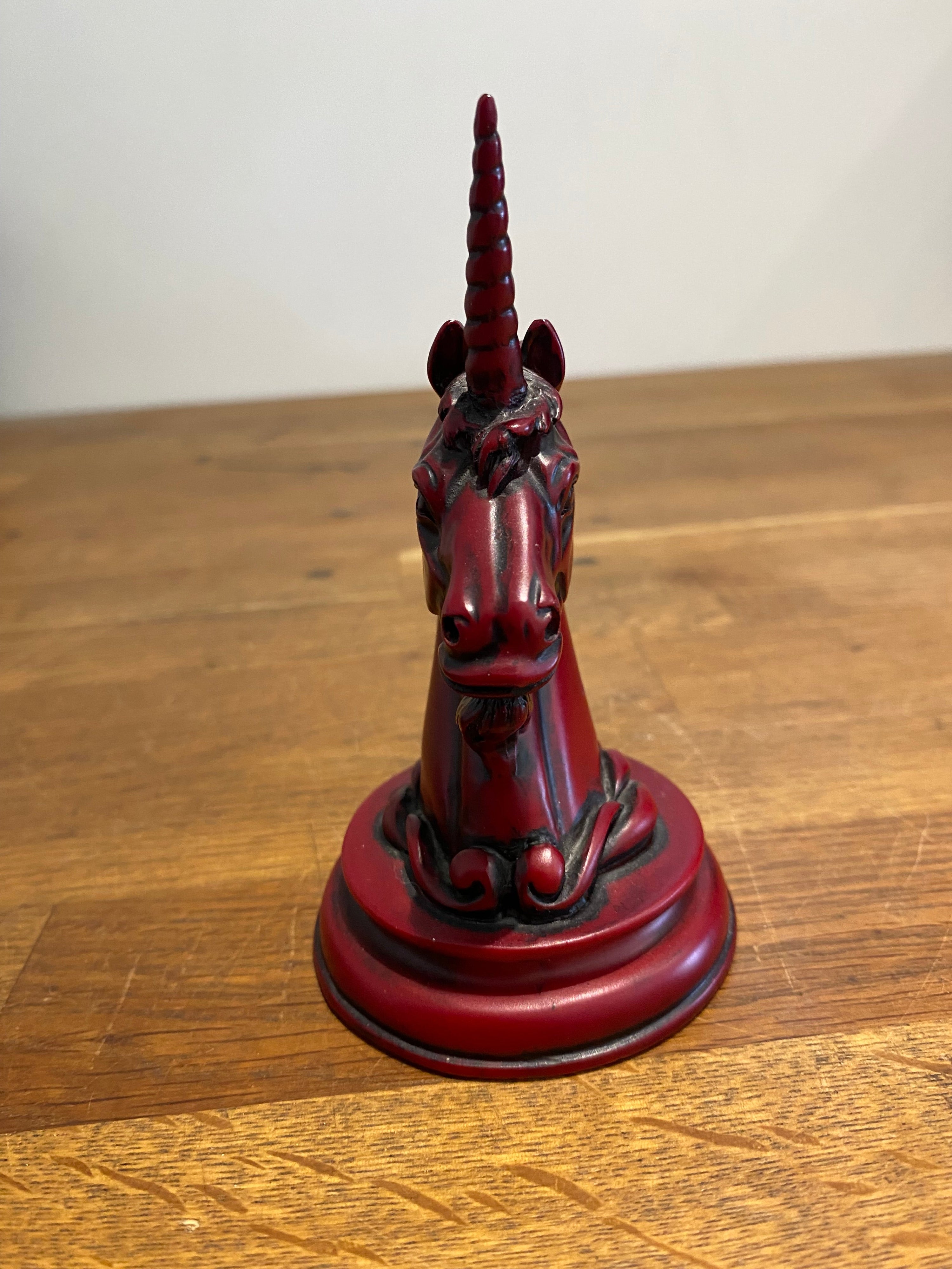 Red Resin Unicorn Head Ornament 12.5 Cms High.