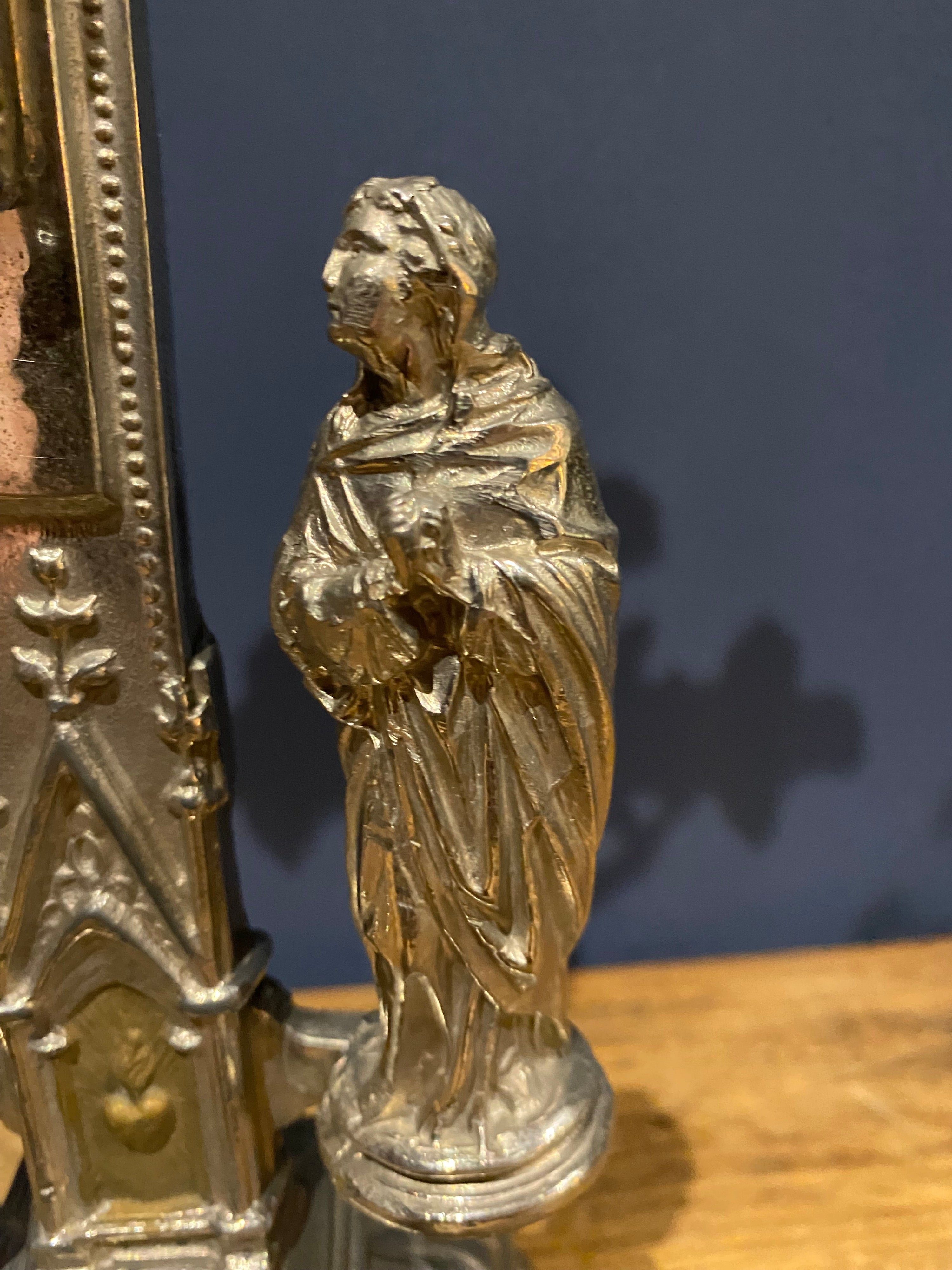 Vintage Mid Century French White Metal  Altar Crucifix 44 Cms High