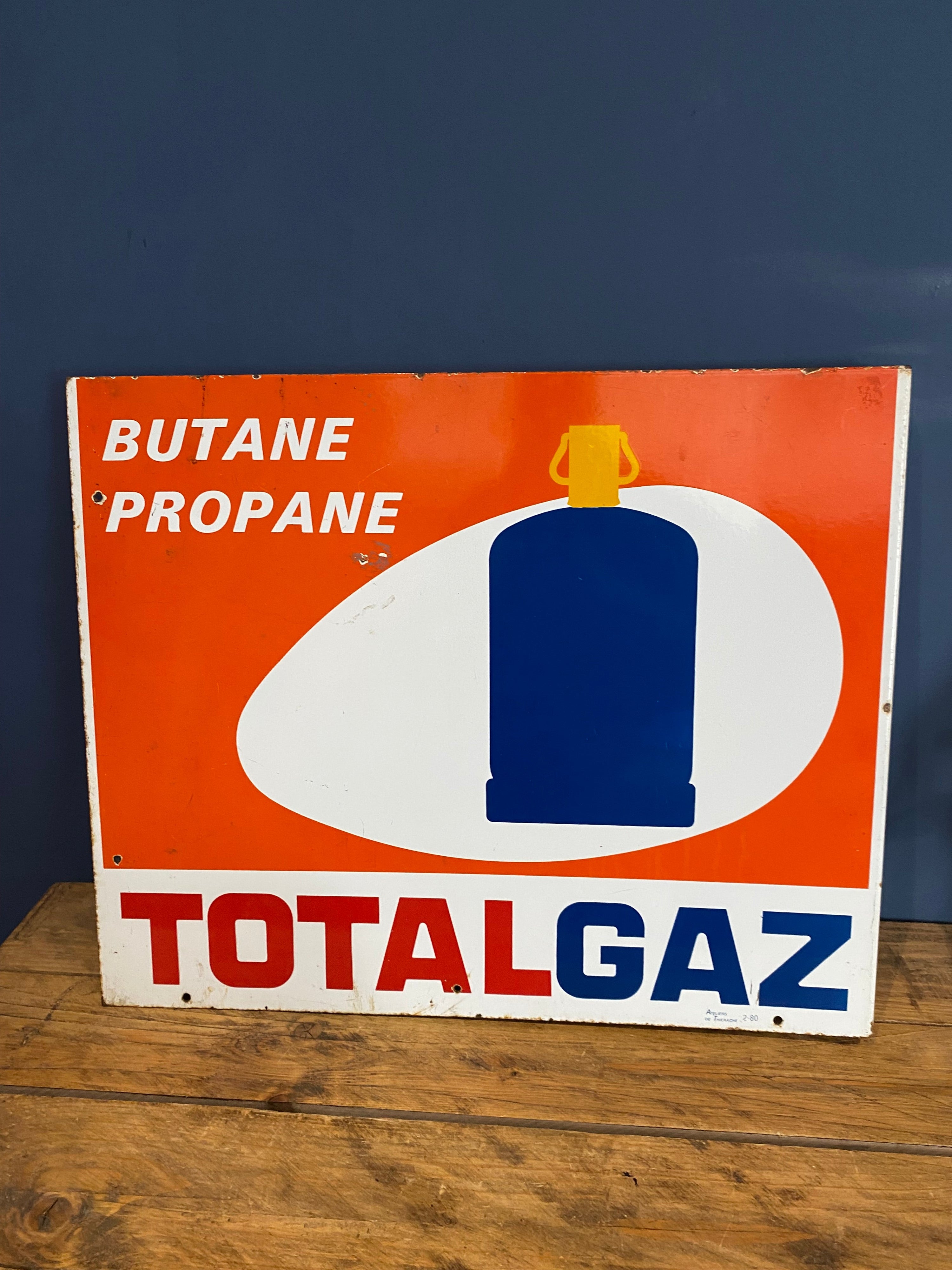 Vintage 1970’s Total Gaz double sided enamel sign