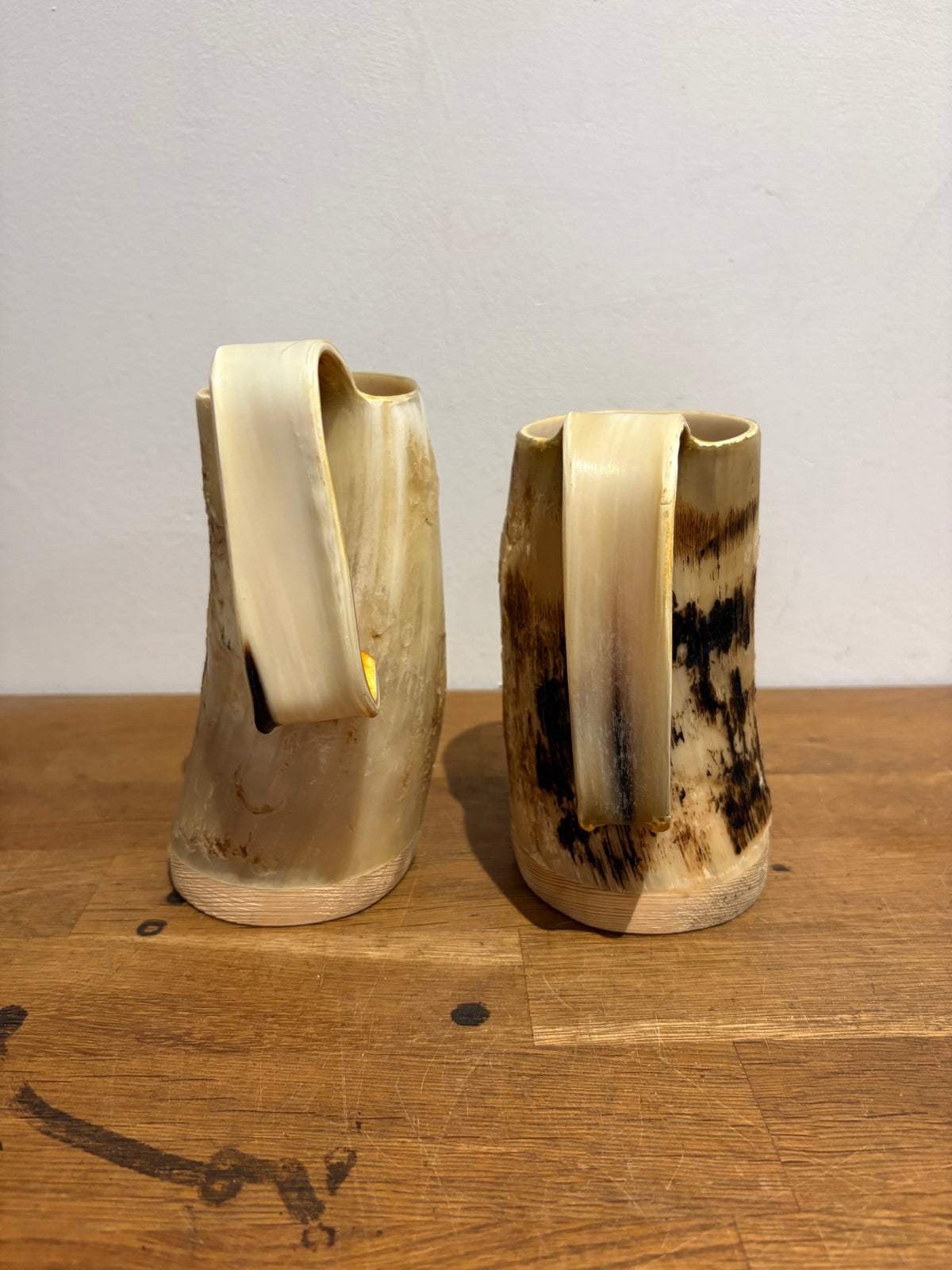 Vintage Pair Of Cow Horn Tankards