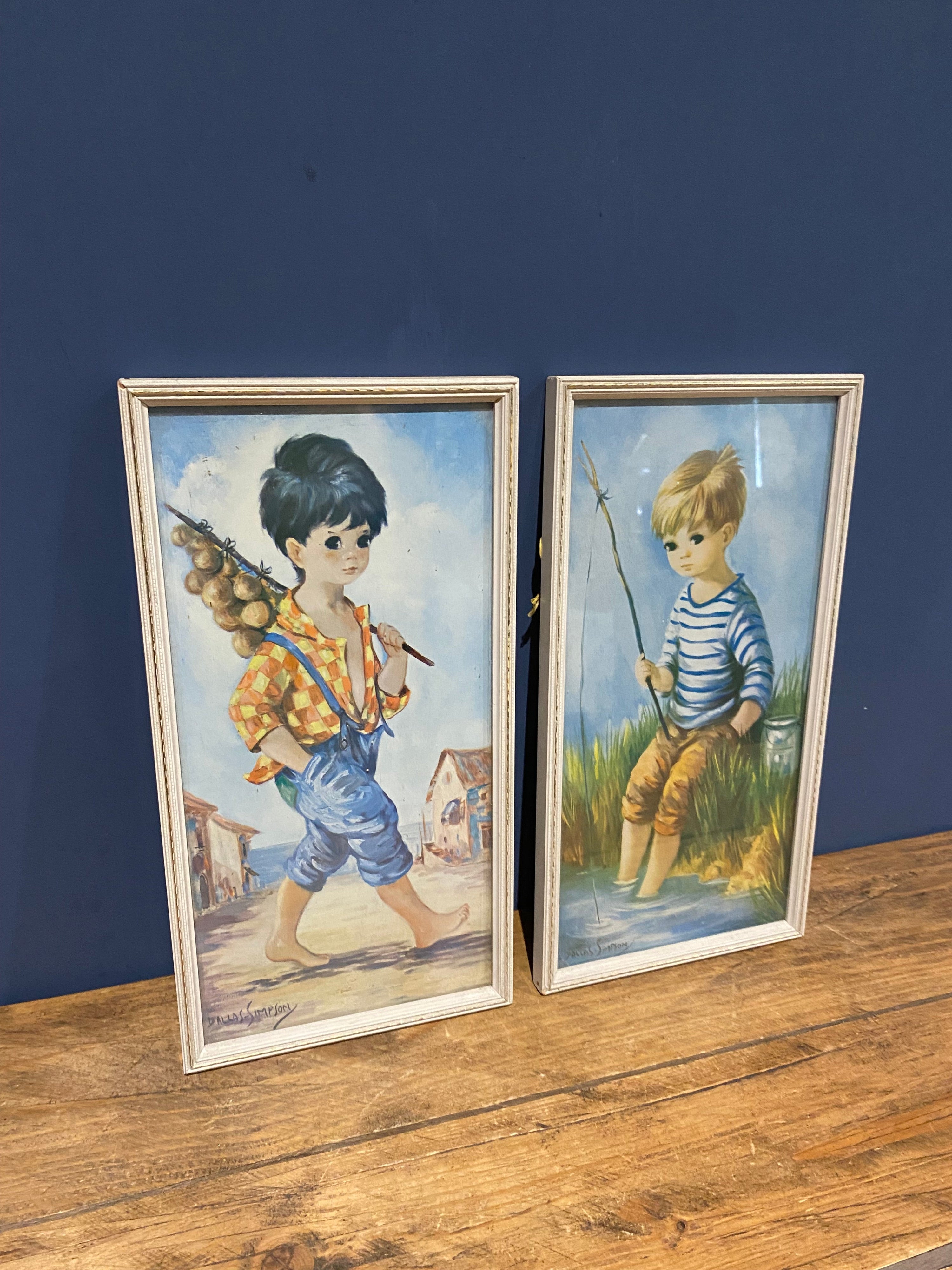 Vintage 60’s/70’s Dallas Simpson Big Eyes Boy Prints, Matching Pair, Retro