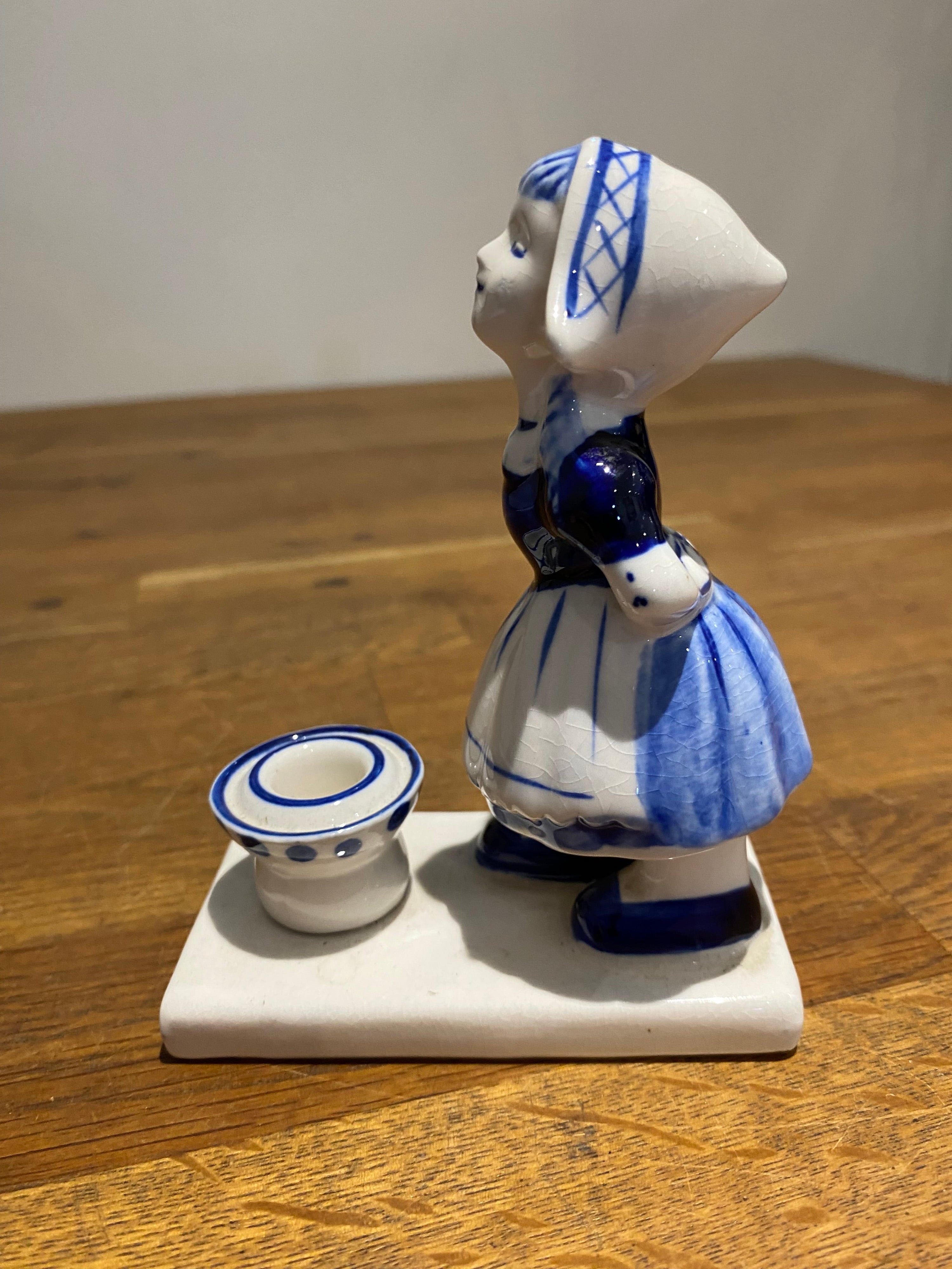 Vintage Delft Holland candlestick girl figure ornament.