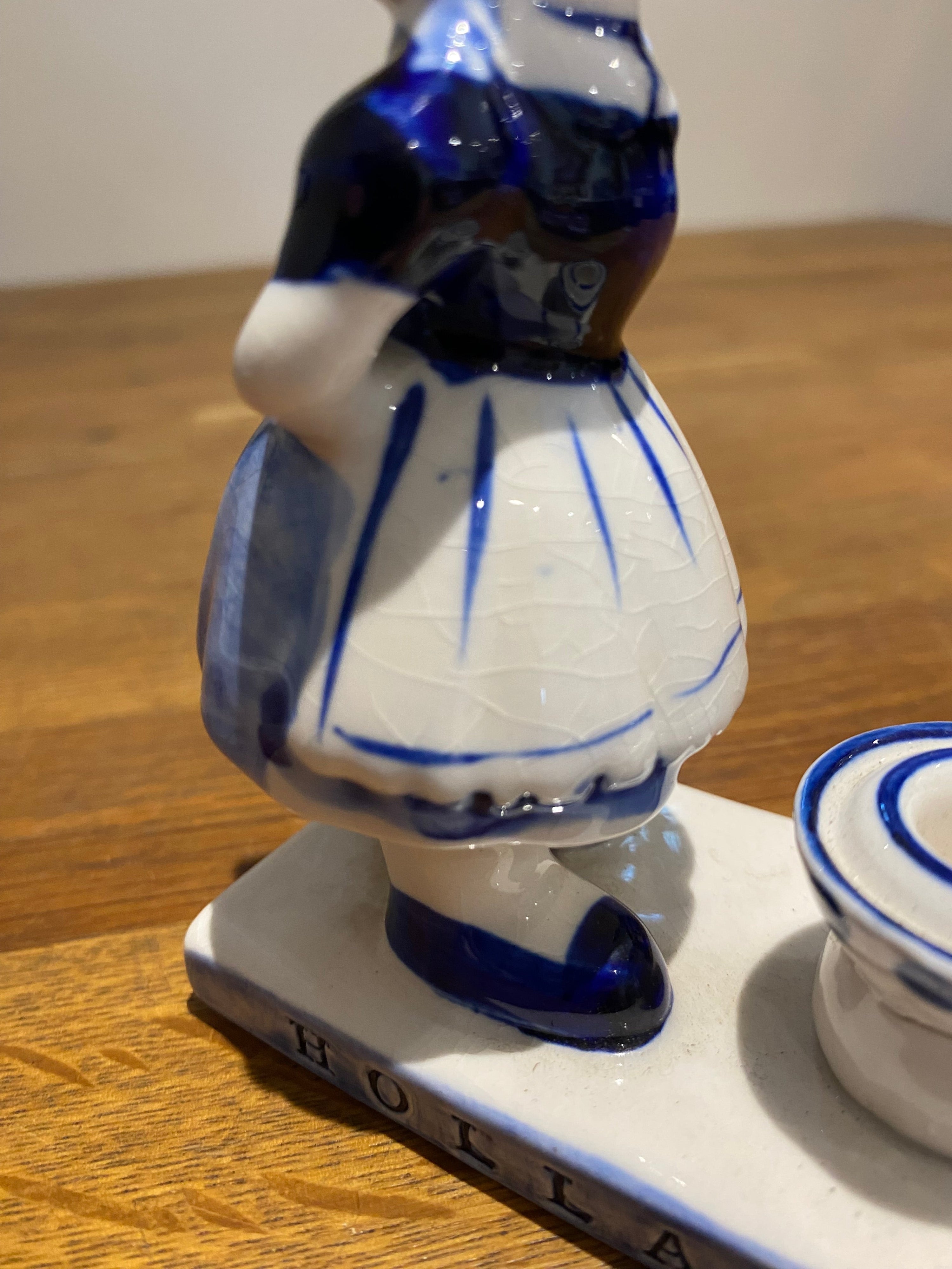 Vintage Delft Holland candlestick girl figure ornament.