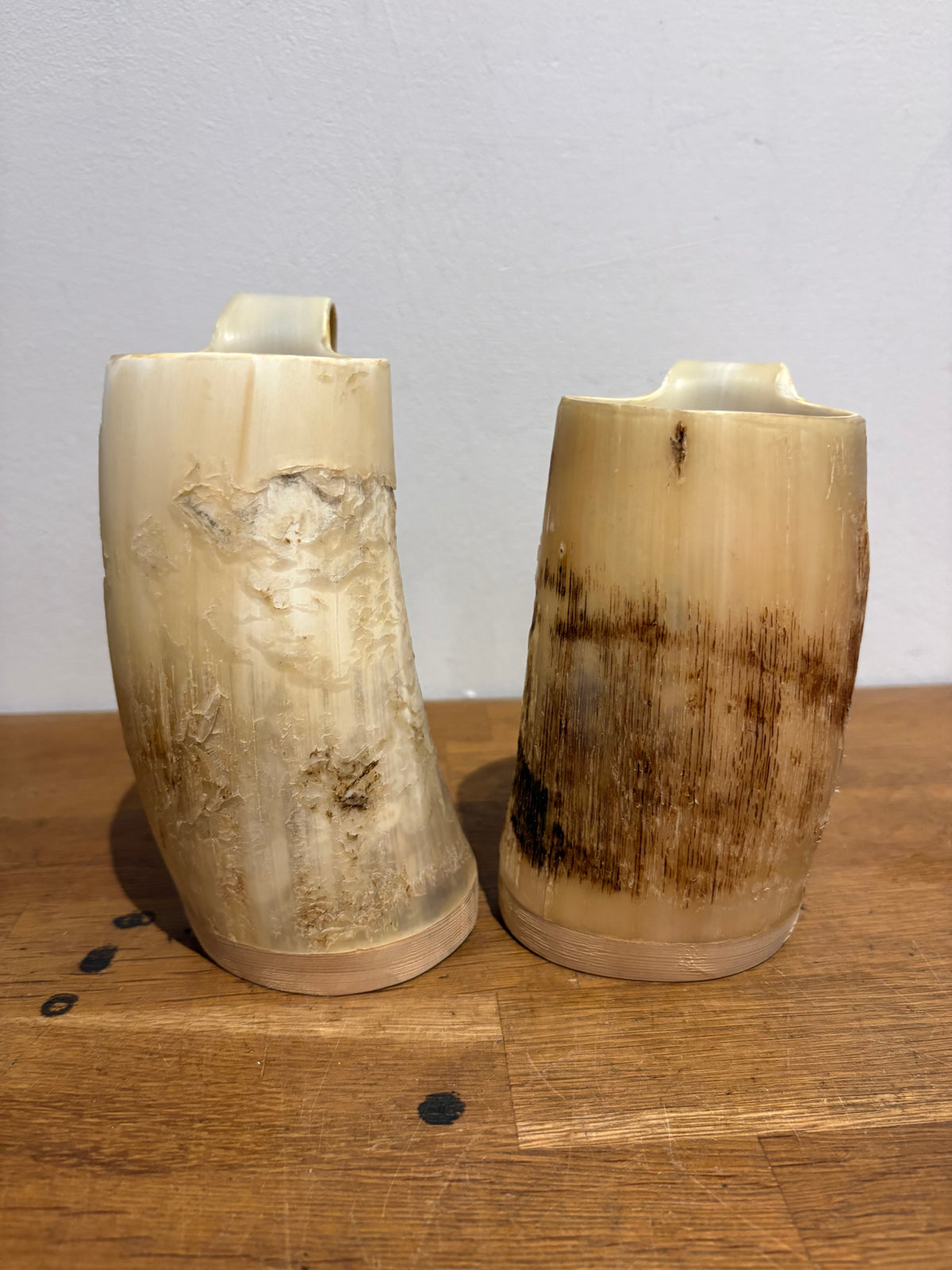 Vintage Pair Of Cow Horn Tankards