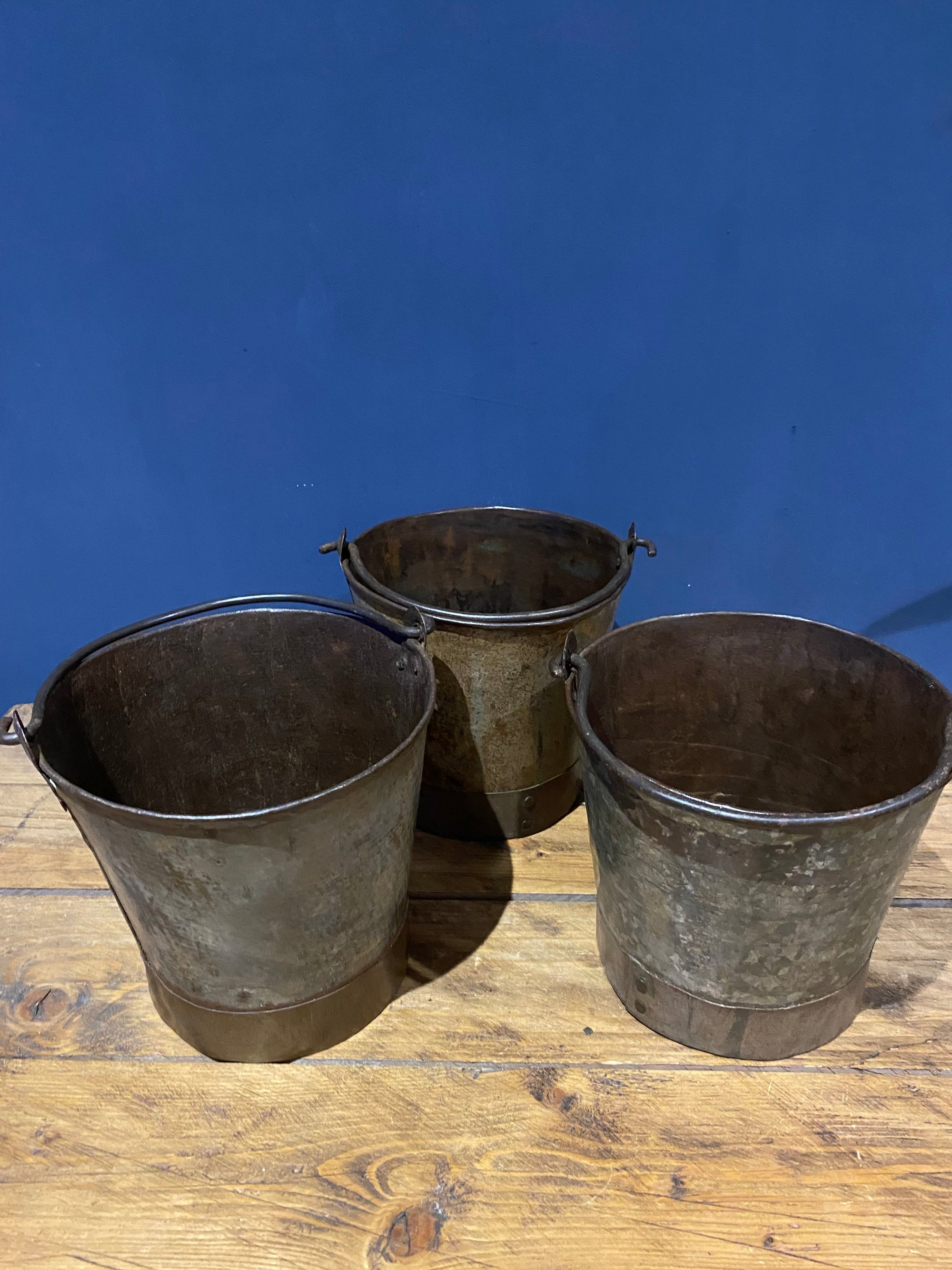 3 X Vintage Galvanised Buckets , Medium