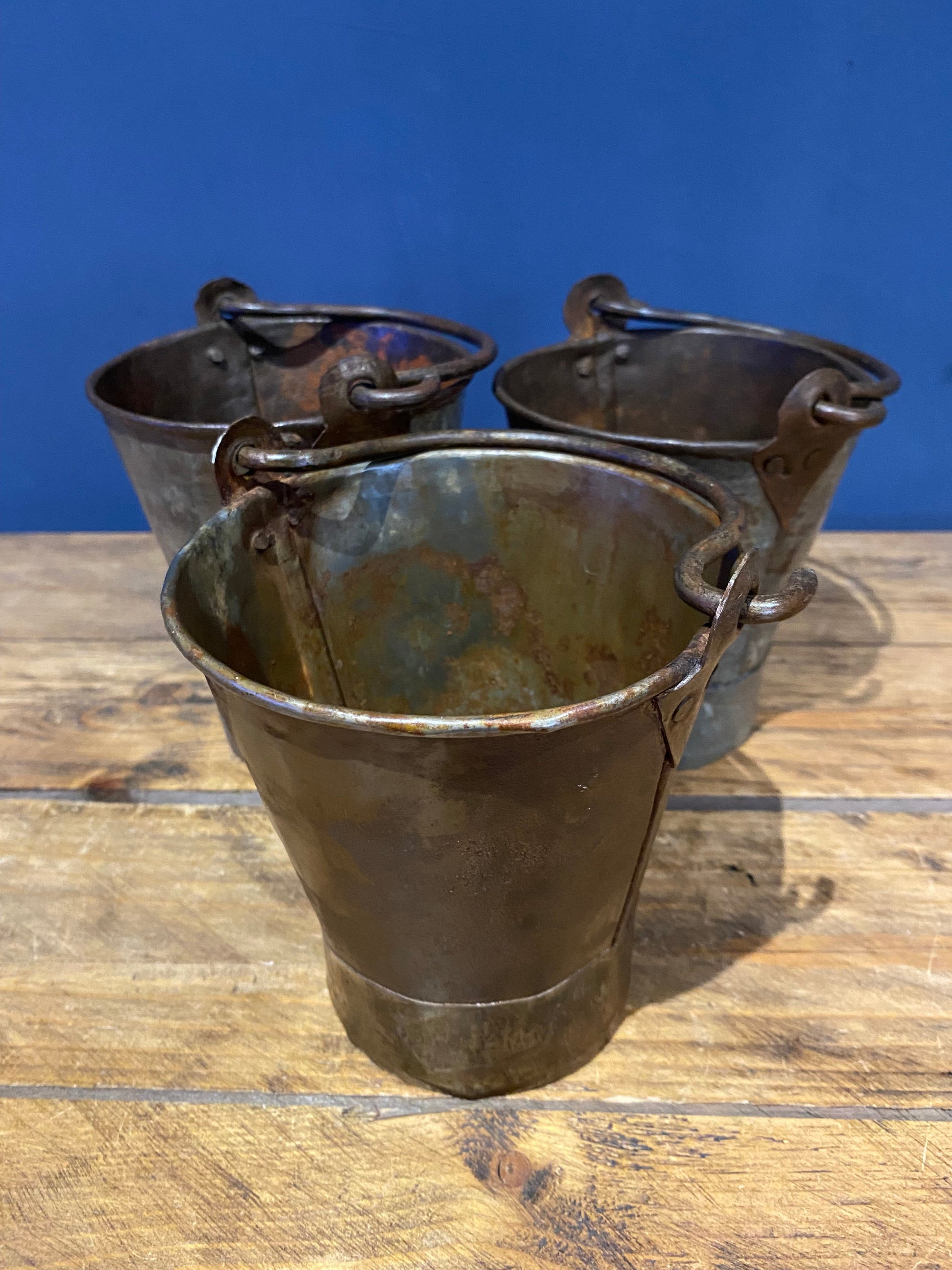 Vintage Small Galvanised/ Steel Buckets / Flower Buckets , Plenty Of Patina X3