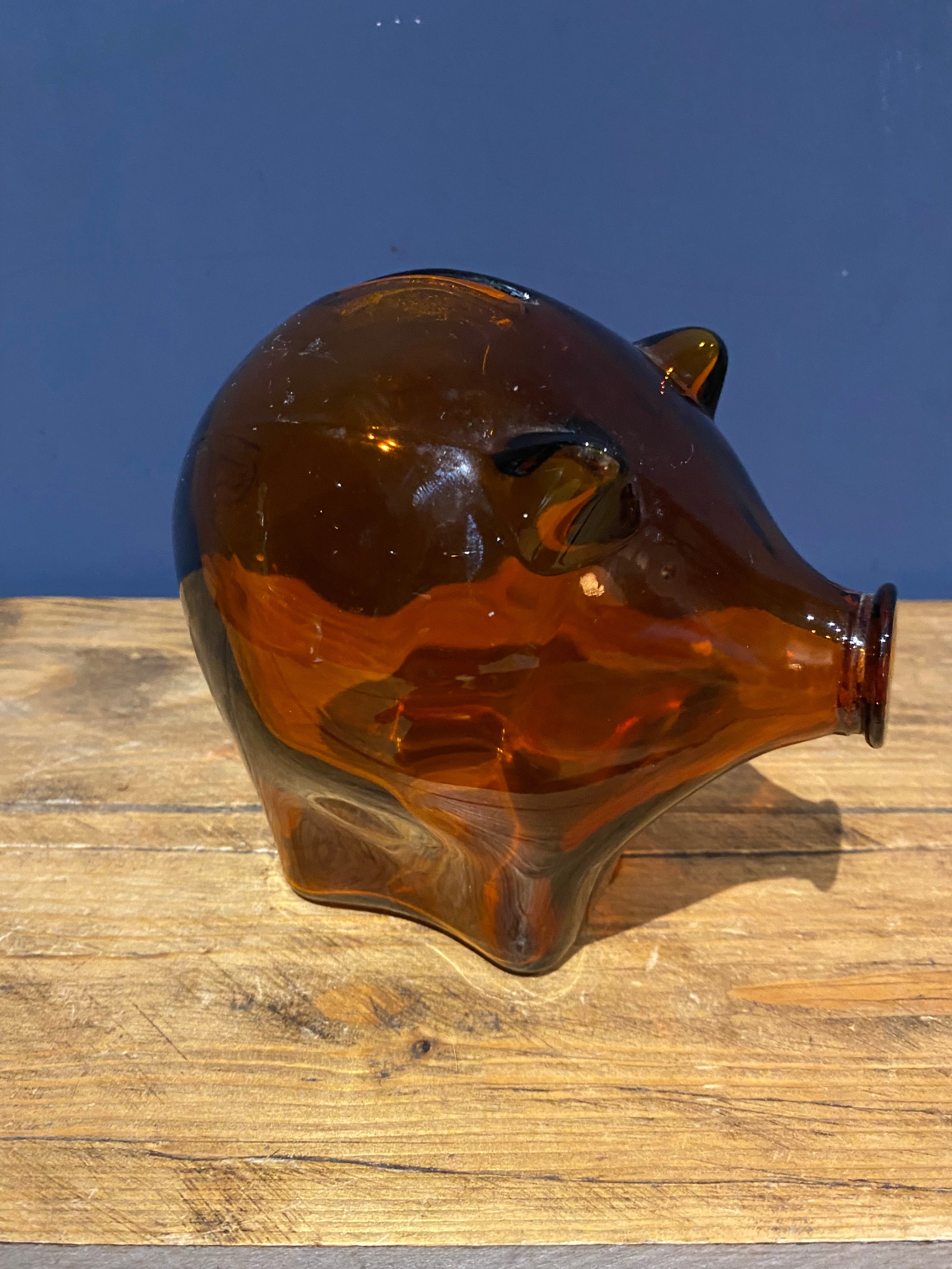60’s Amber Glass Piggy Bank / Money Box