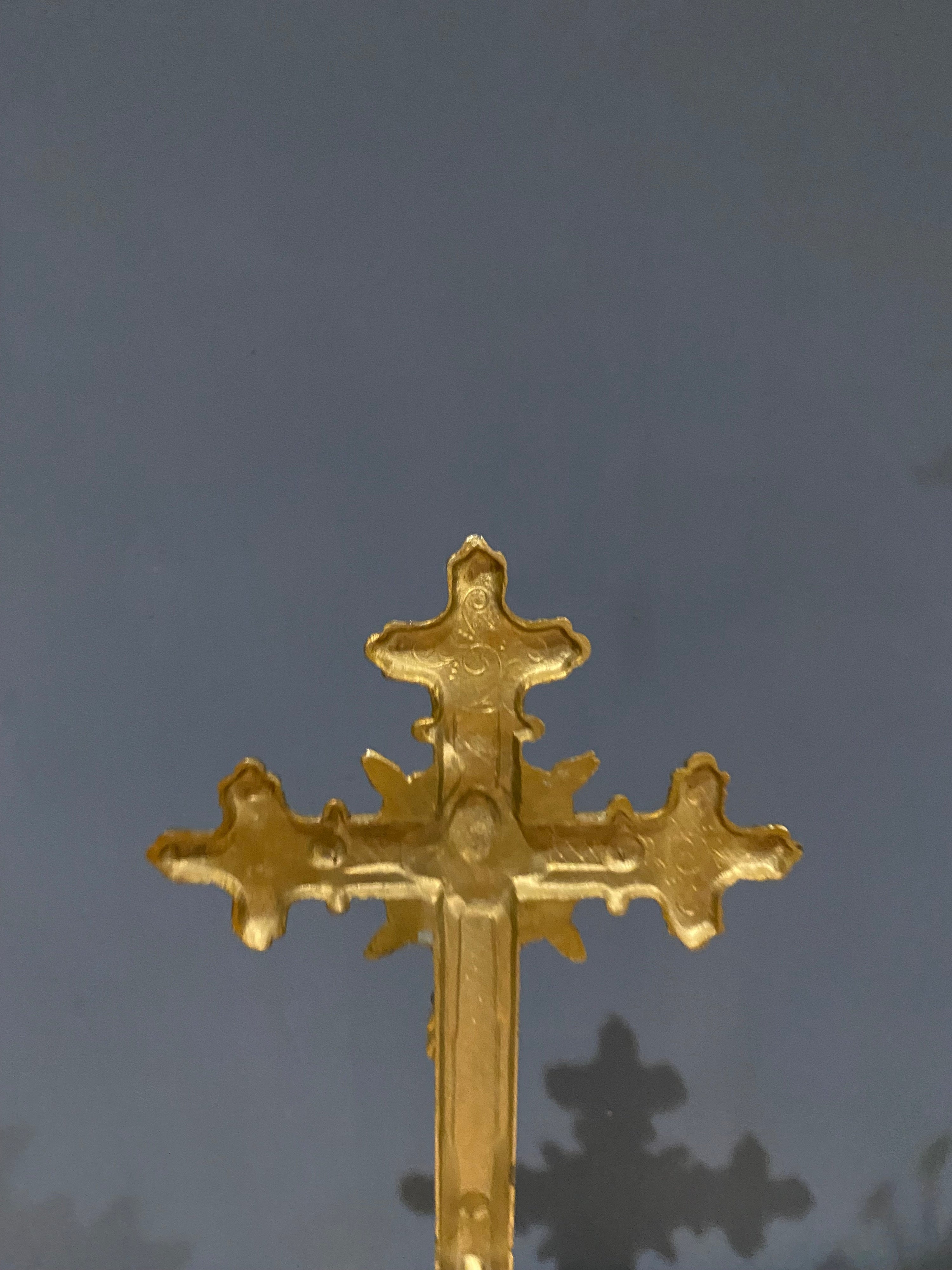 Vintage Mid Century French White Metal/ chrome  Altar Crucifix 45 Cms High