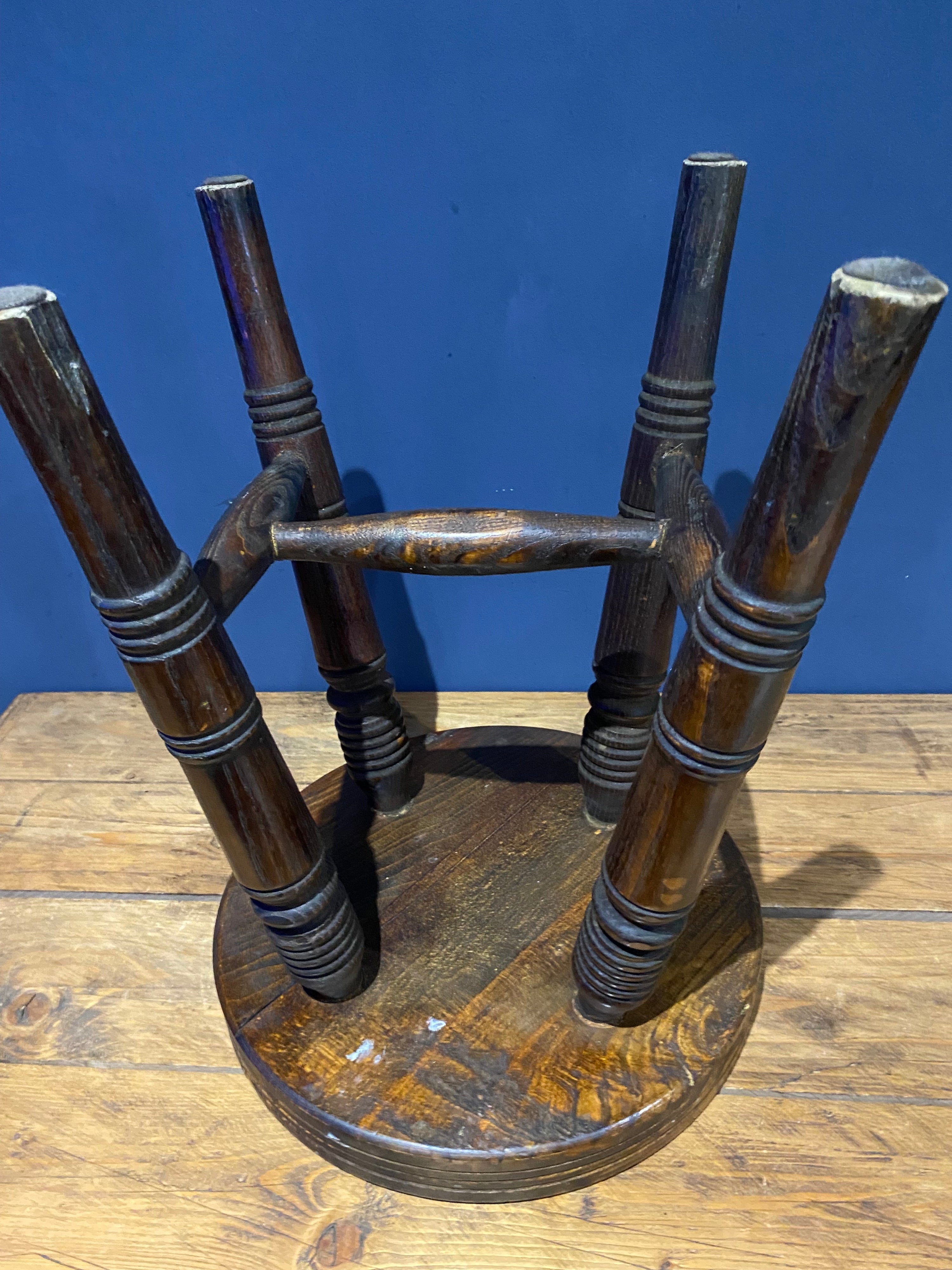 Antique Oak Stool with Beautiful Grain And Patina