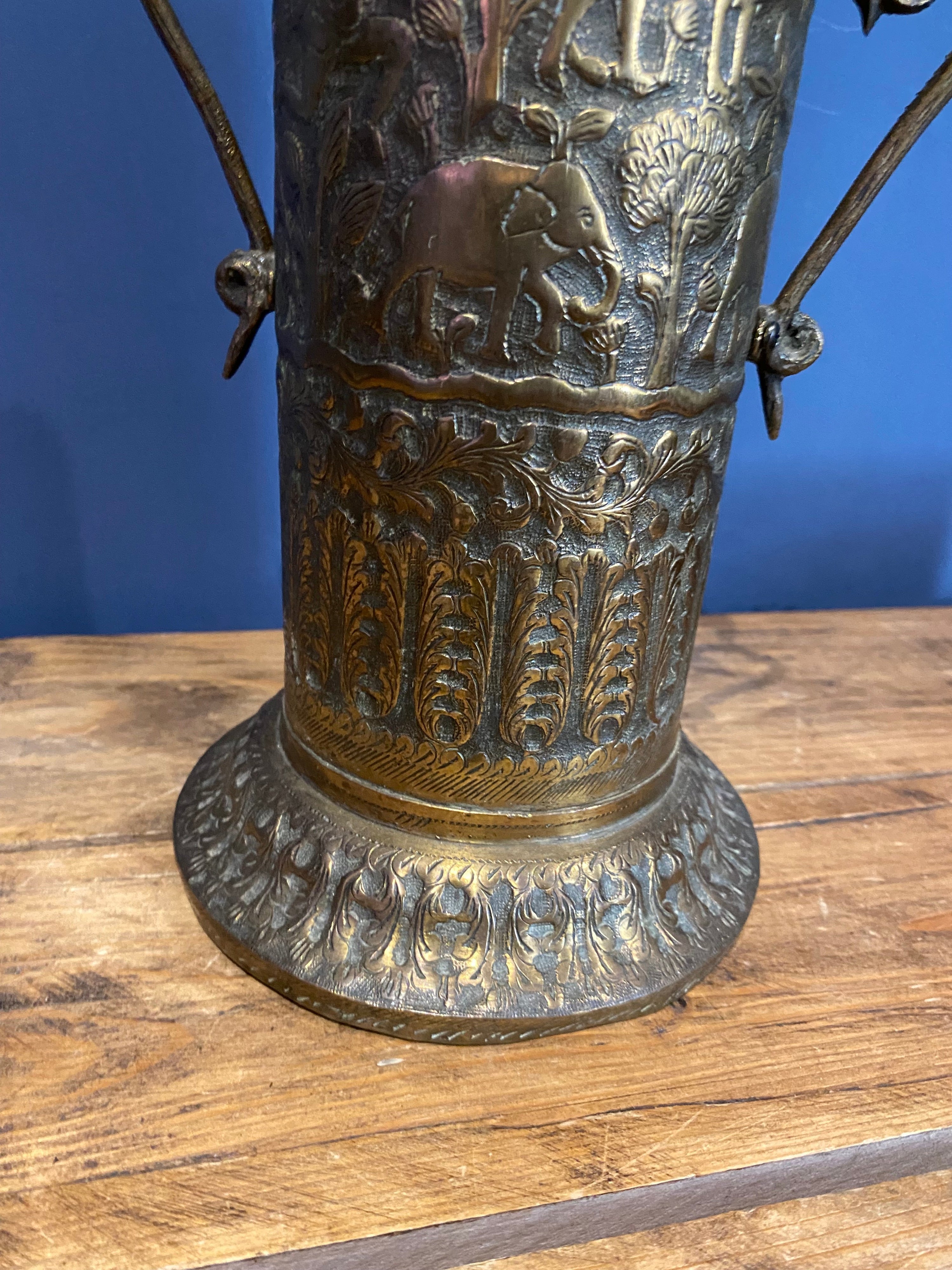 Vintage Indian Brass Vase With Cobra Handles