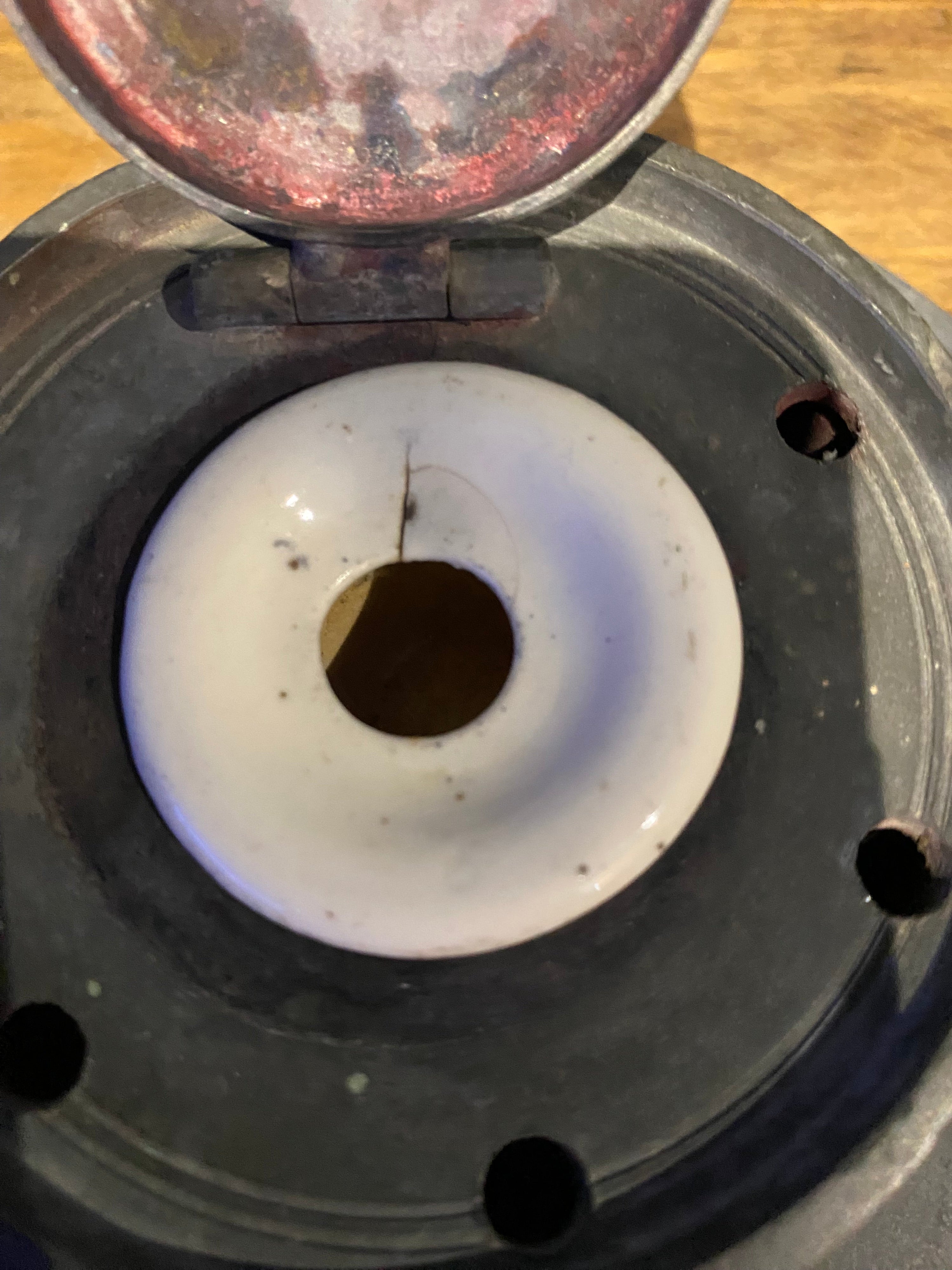 Vintage/ Antique Pewter Inkwell , Stamped E.S.C.C.