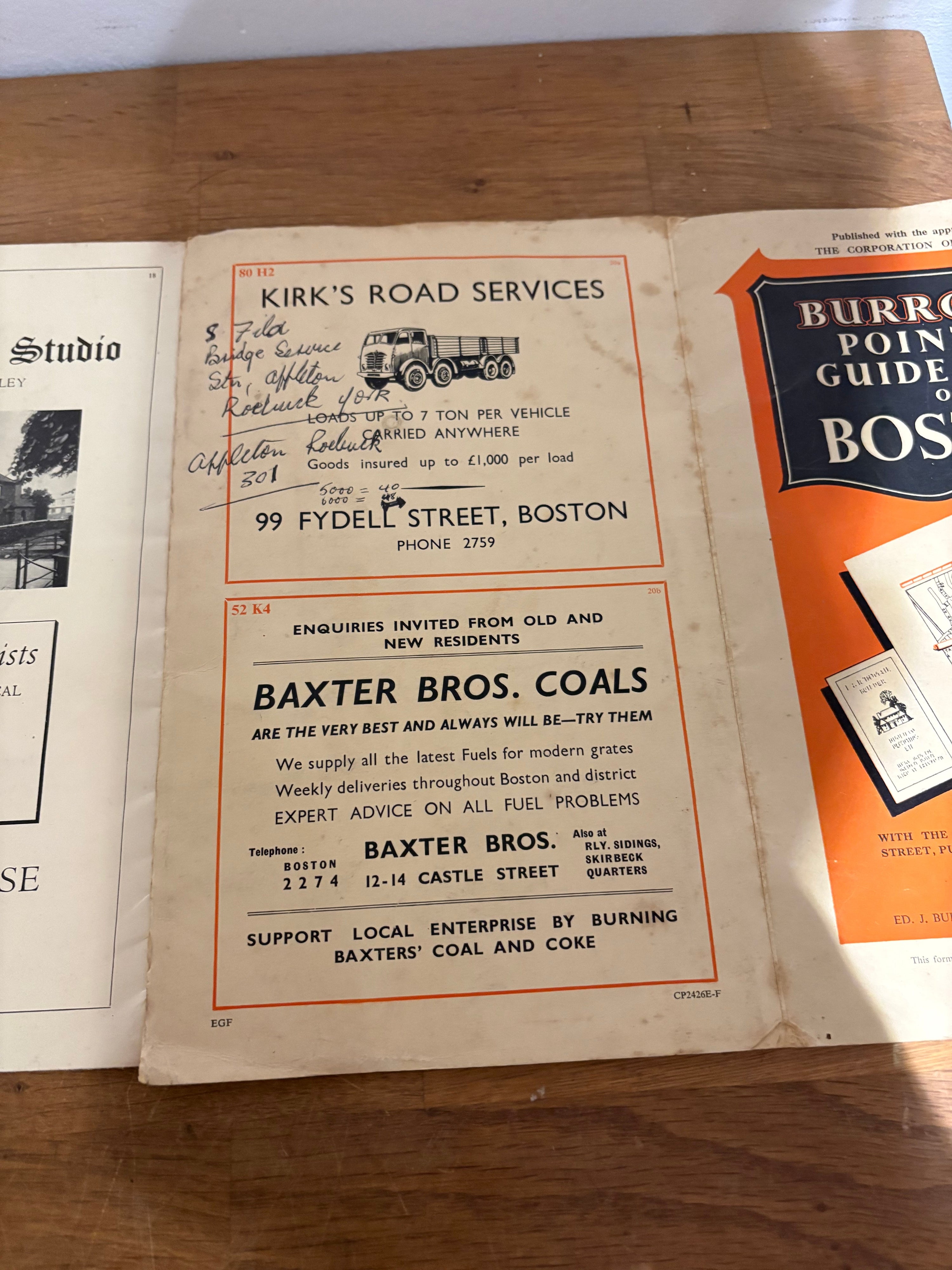Vintage 1930’s-1950’s Burrows Pointer Guide Map Of Boston UK , Third Edition