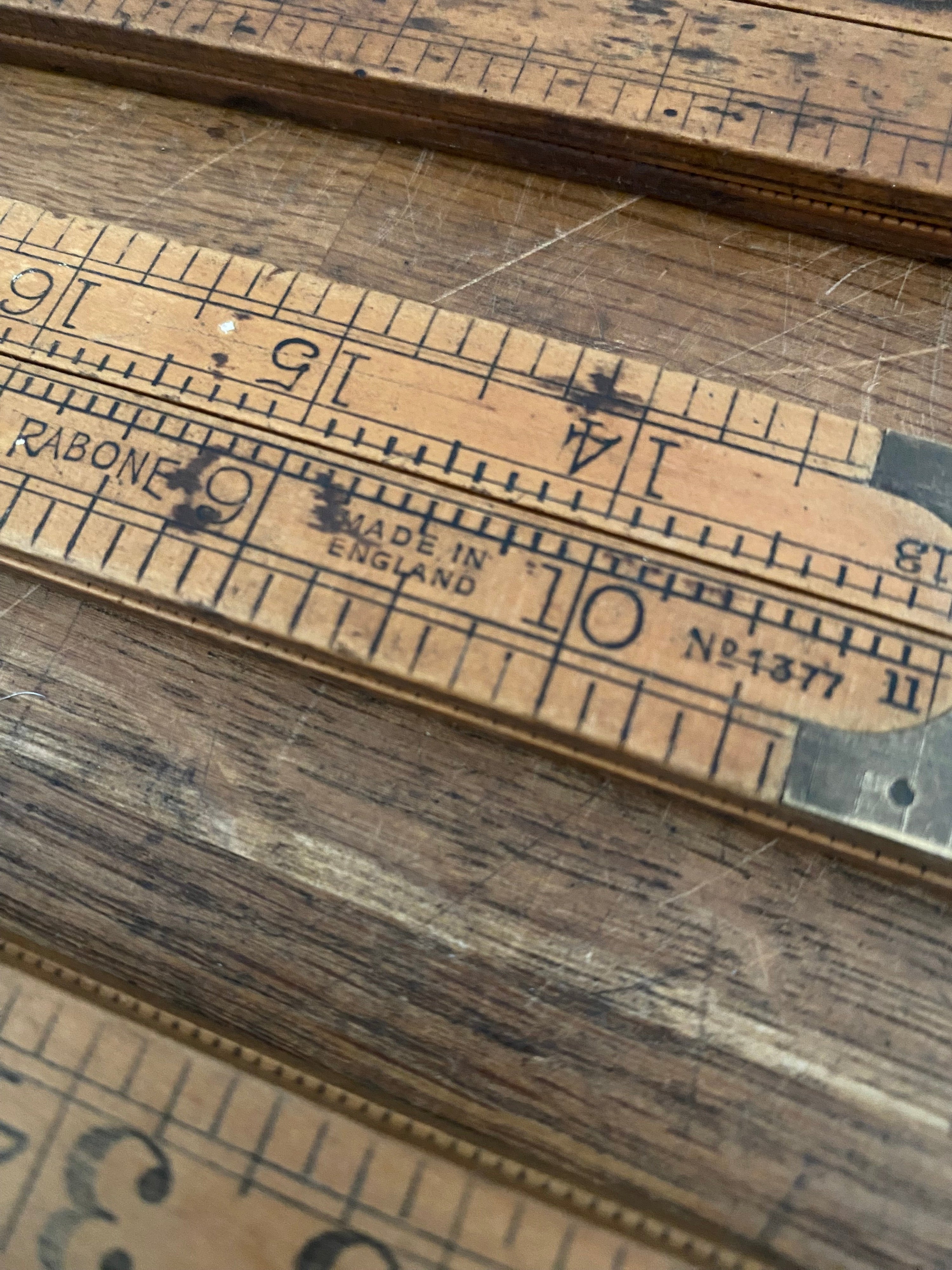 Joblot Of 15 Vintage Box Wood Folding Rulers , Mostly Rabone , Various Condition