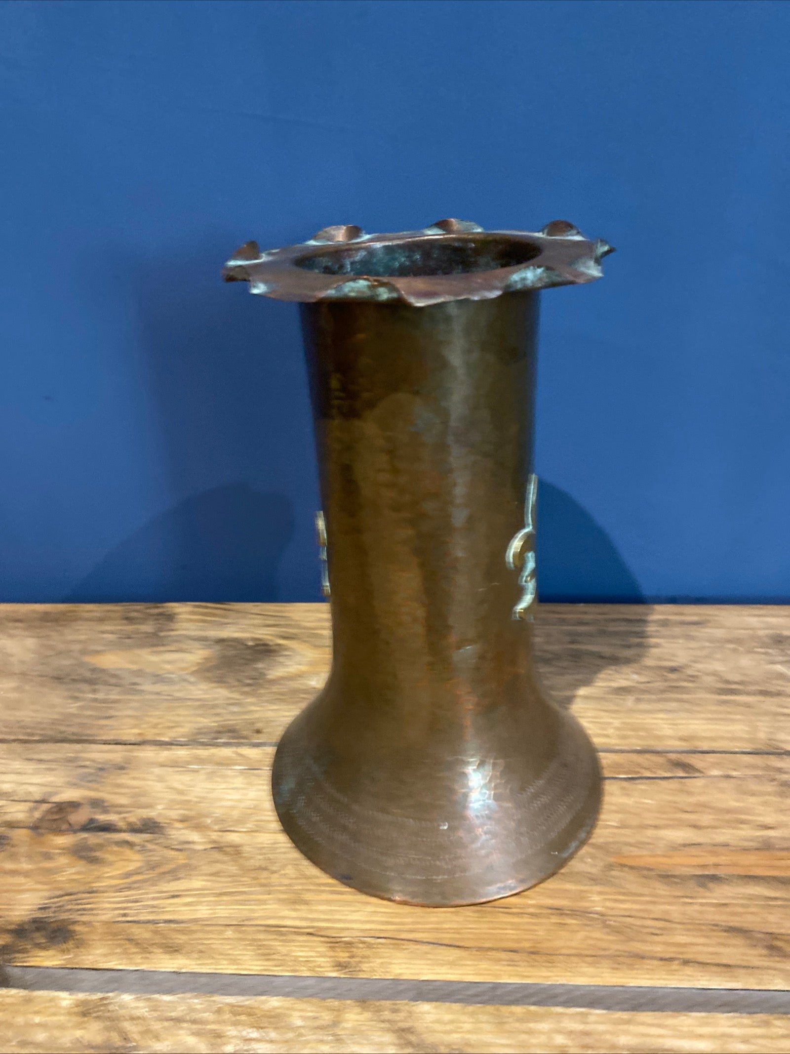 Antique Copper And Brass Vase , With Patina