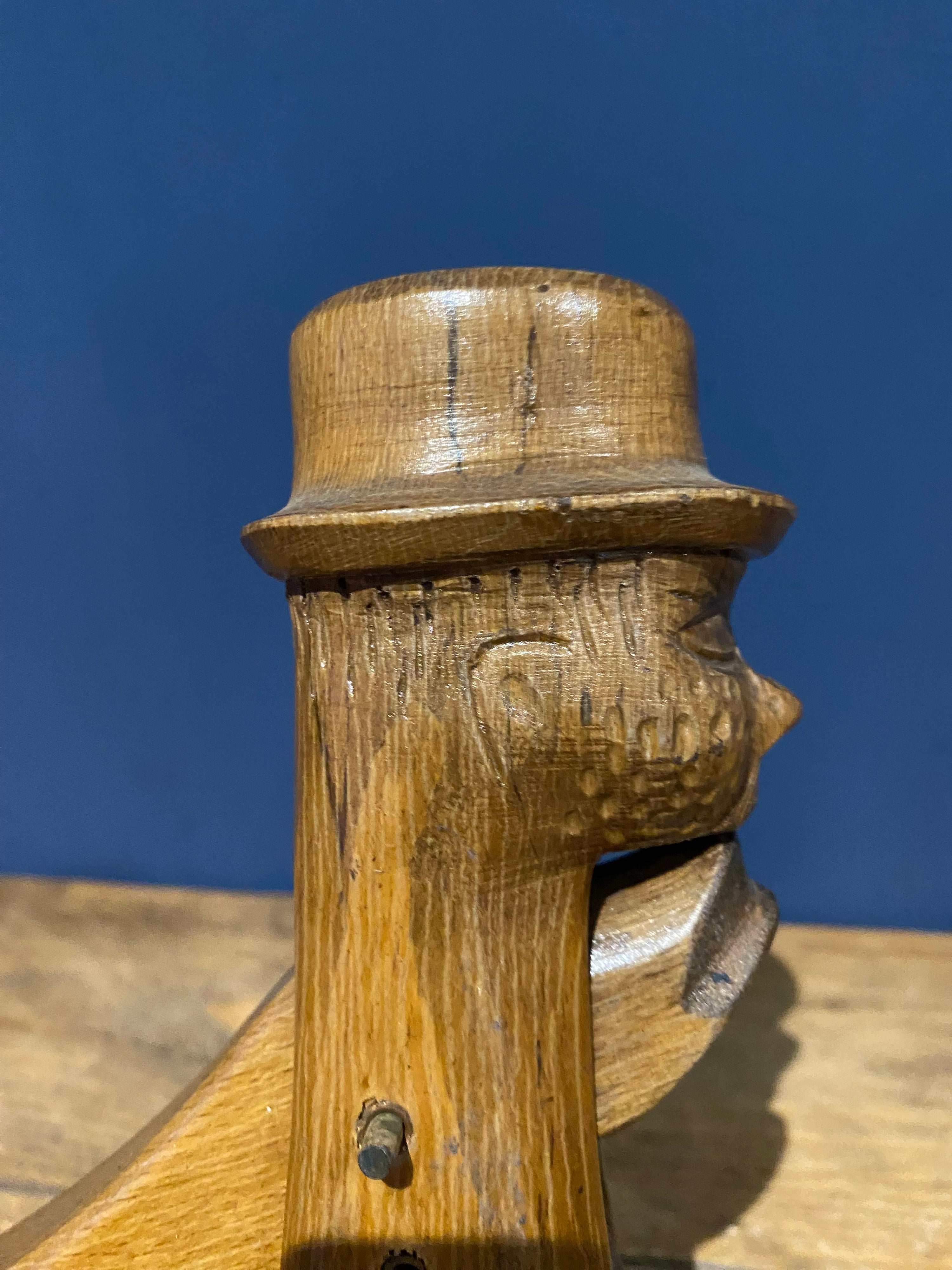 Large Vintage Wood Carved Nut Cracker , Man In Top Hat. With Shell Tray
