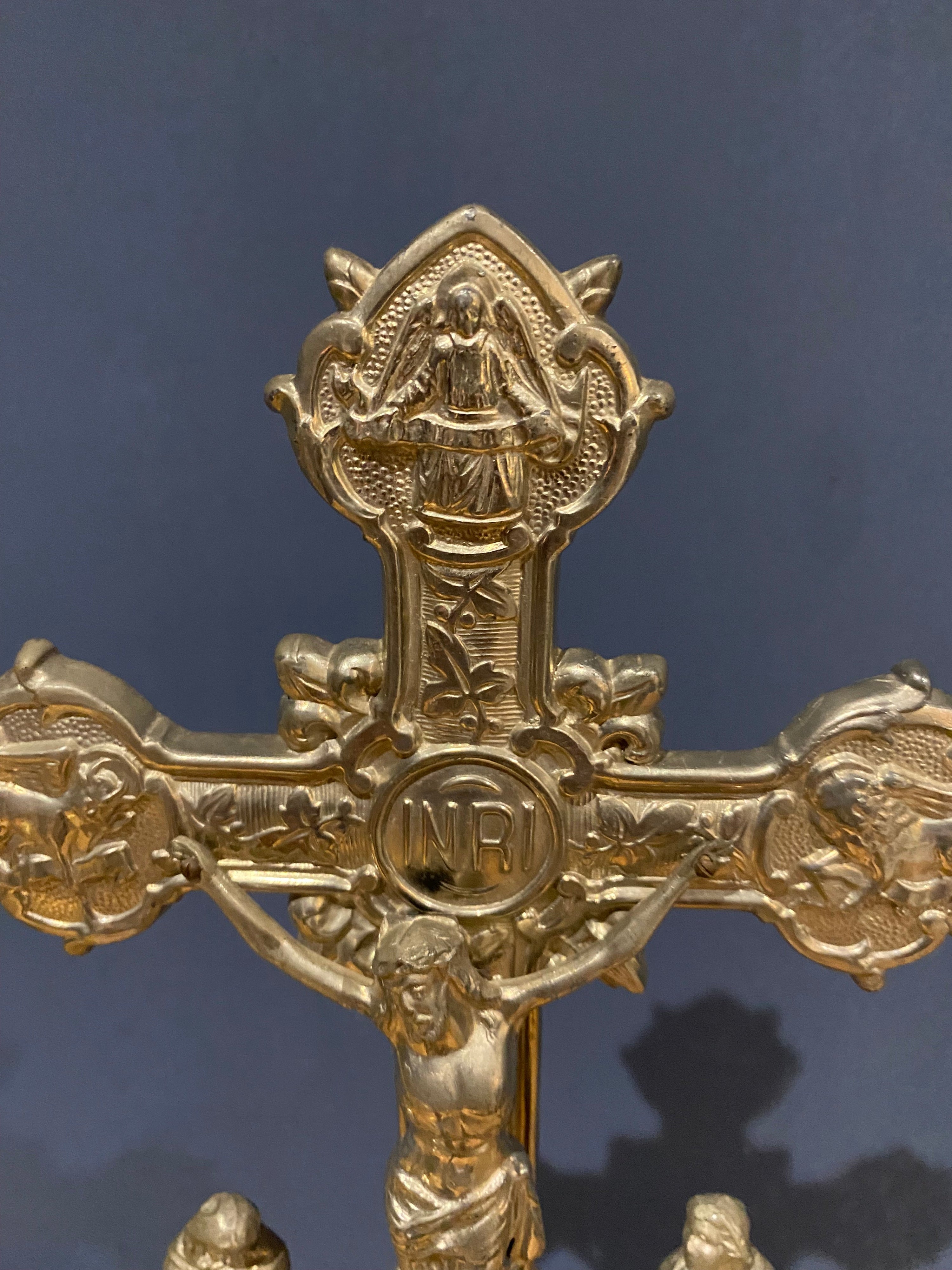Vintage Mid Century French White Metal  Altar Crucifix 45 Cms High