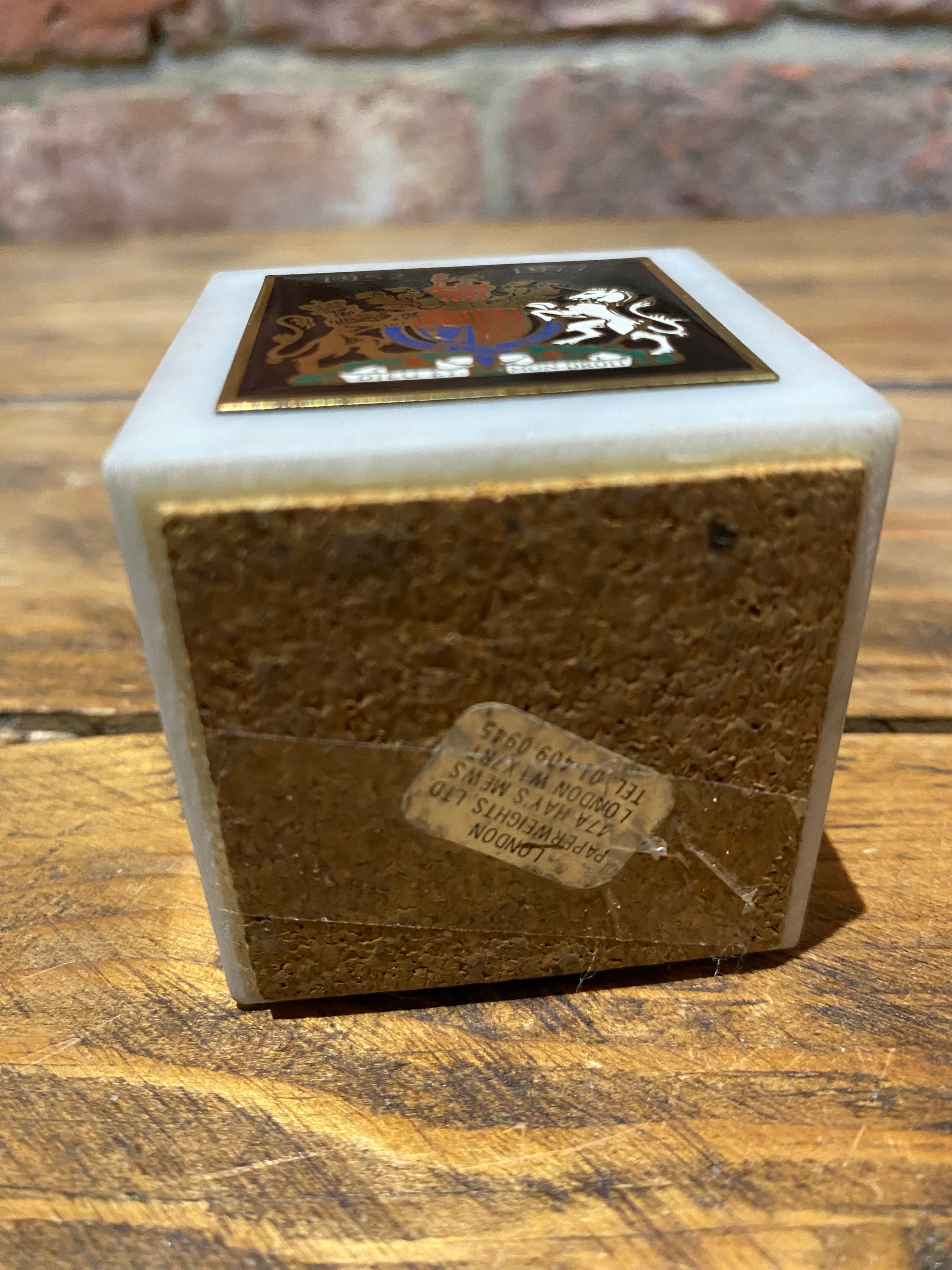 John Deere Silver Jubilee. Marble Cube Paperweight. Tractor Lovers Gifts at Wilson Fox Antiques