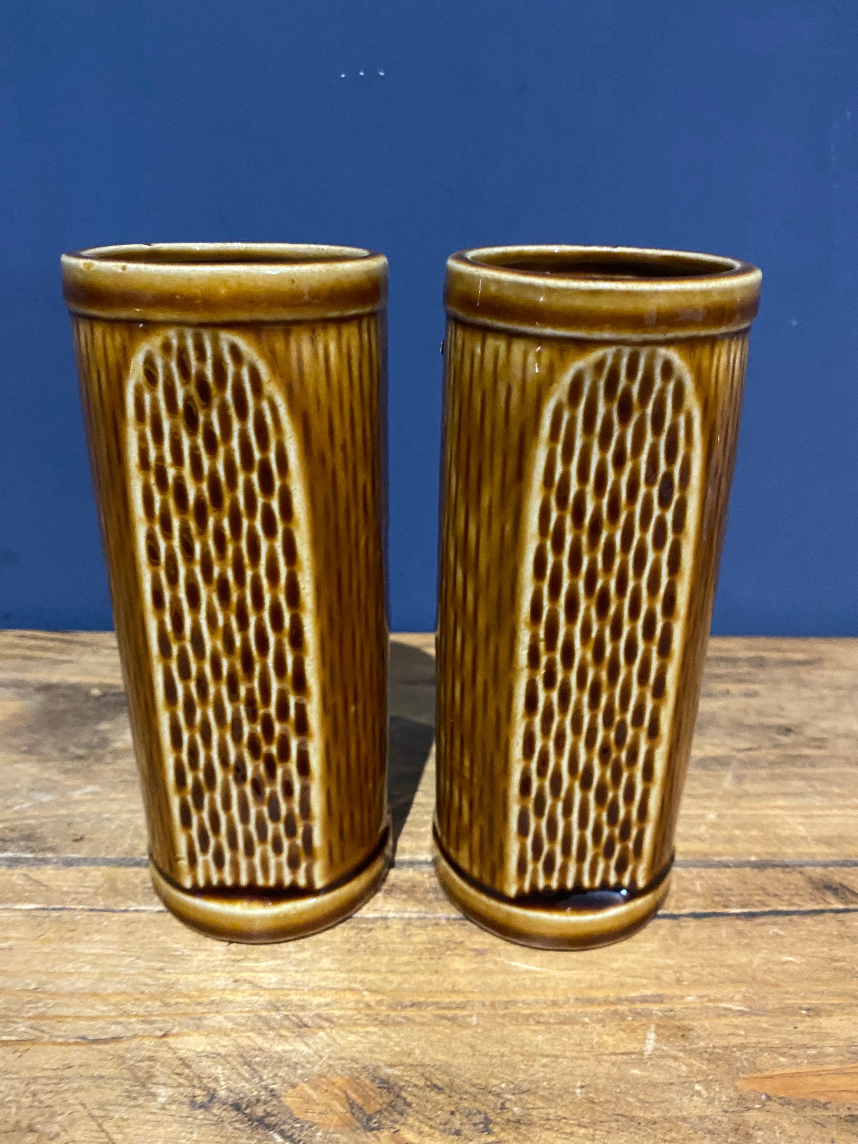 Vintage Orchids Of Hawaii , Pair Of Tiki Vases / Bud Vases , Small