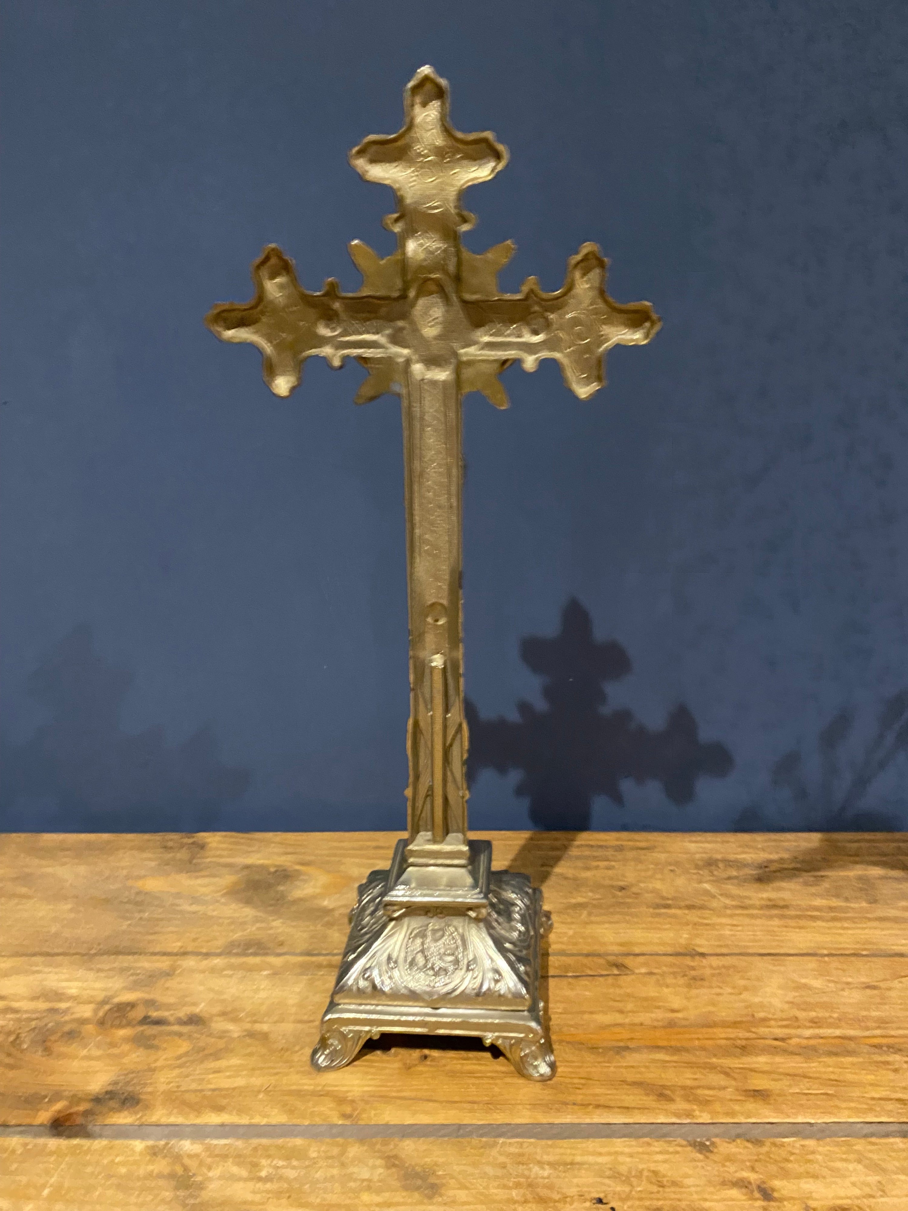 Vintage Mid Century French White Metal/ chrome  Altar Crucifix 45 Cms High