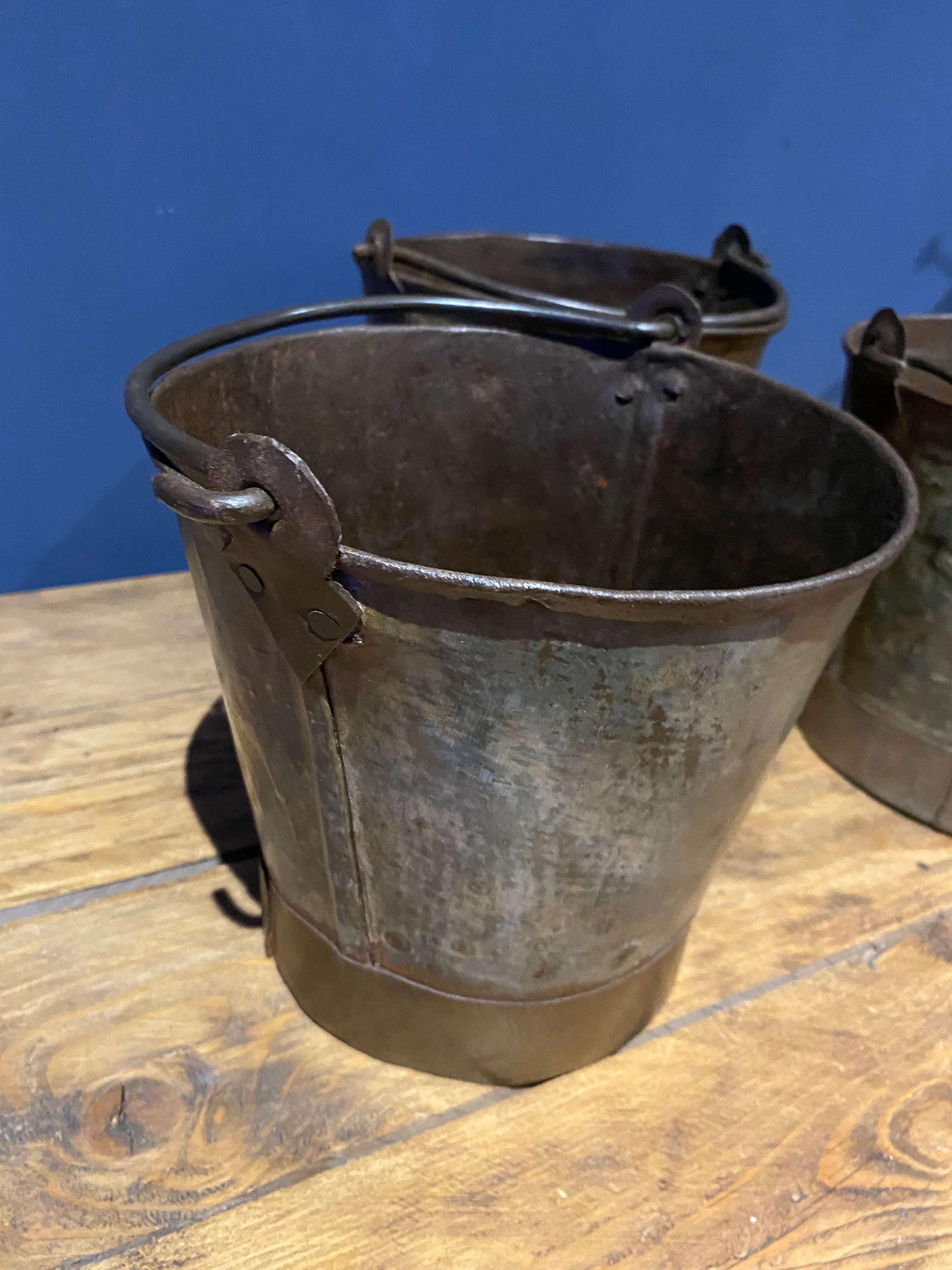 3 X Vintage Galvanised Buckets , Medium