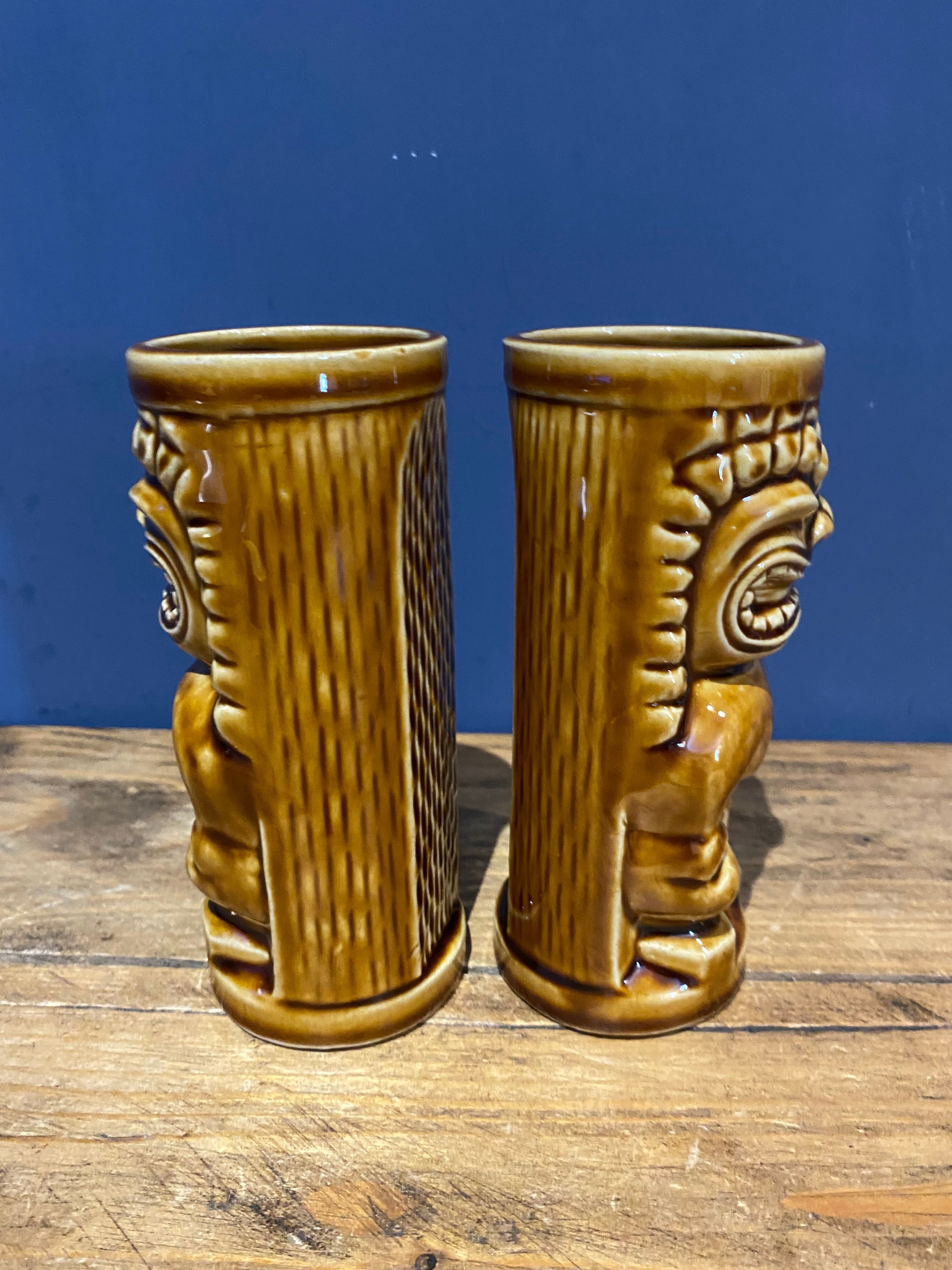 Vintage Orchids Of Hawaii , Pair Of Tiki Vases / Bud Vases , Small