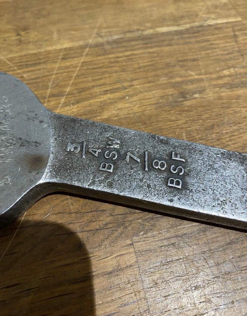 Vintage 1941 Air Ministry Spanner, 3/4 Bsw,7/8 Bsf + 5/8 Bsw, 11/16 Bsf.
