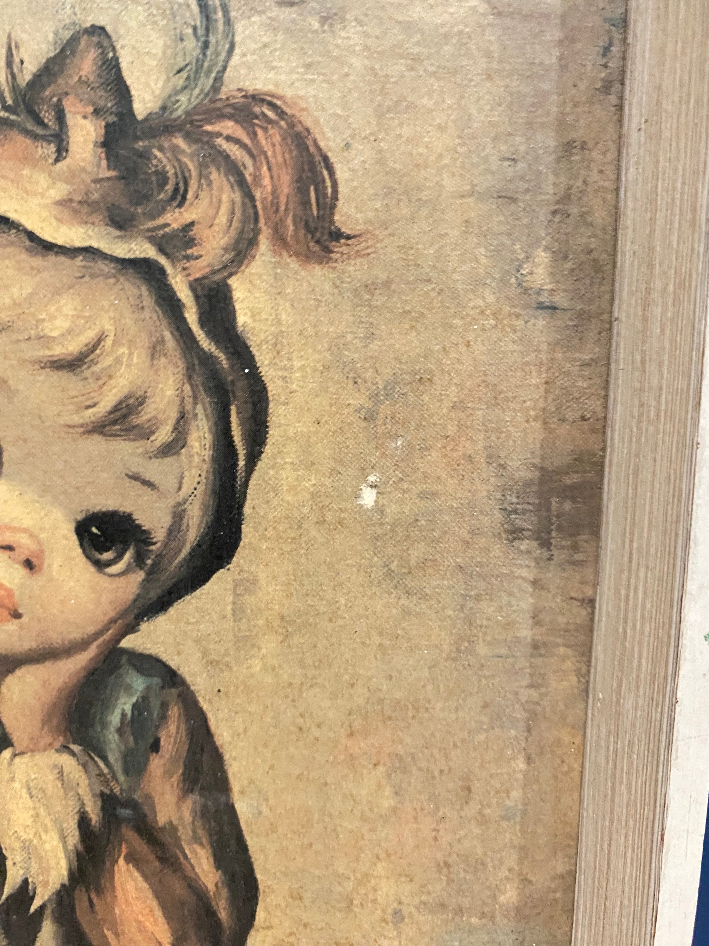 Vintage Maio Harlequin Girl , Big Eyes Print. Boots Framed Retro 60’s/70’s