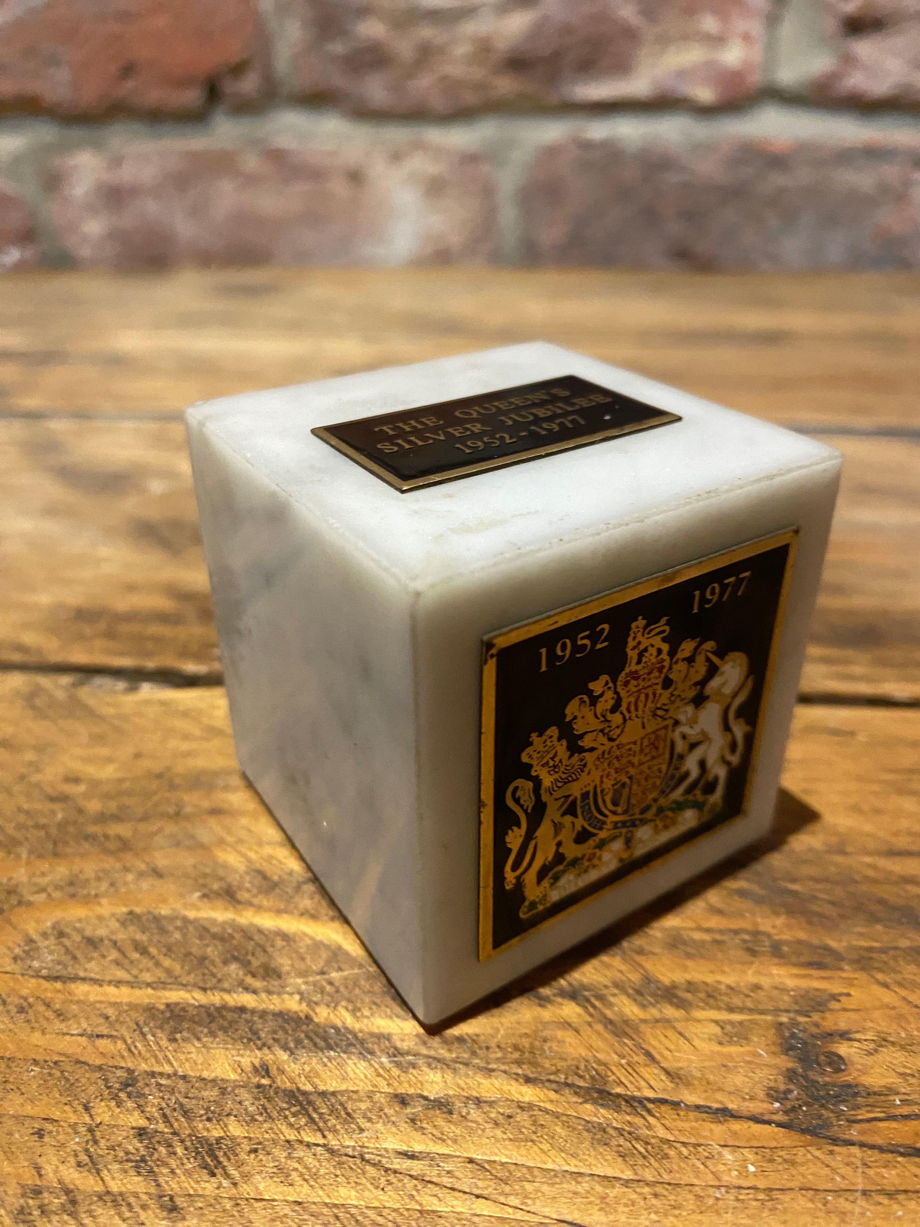John Deere Silver Jubilee. Marble Cube Paperweight. Tractor Lovers Gifts at Wilson Fox Antiques