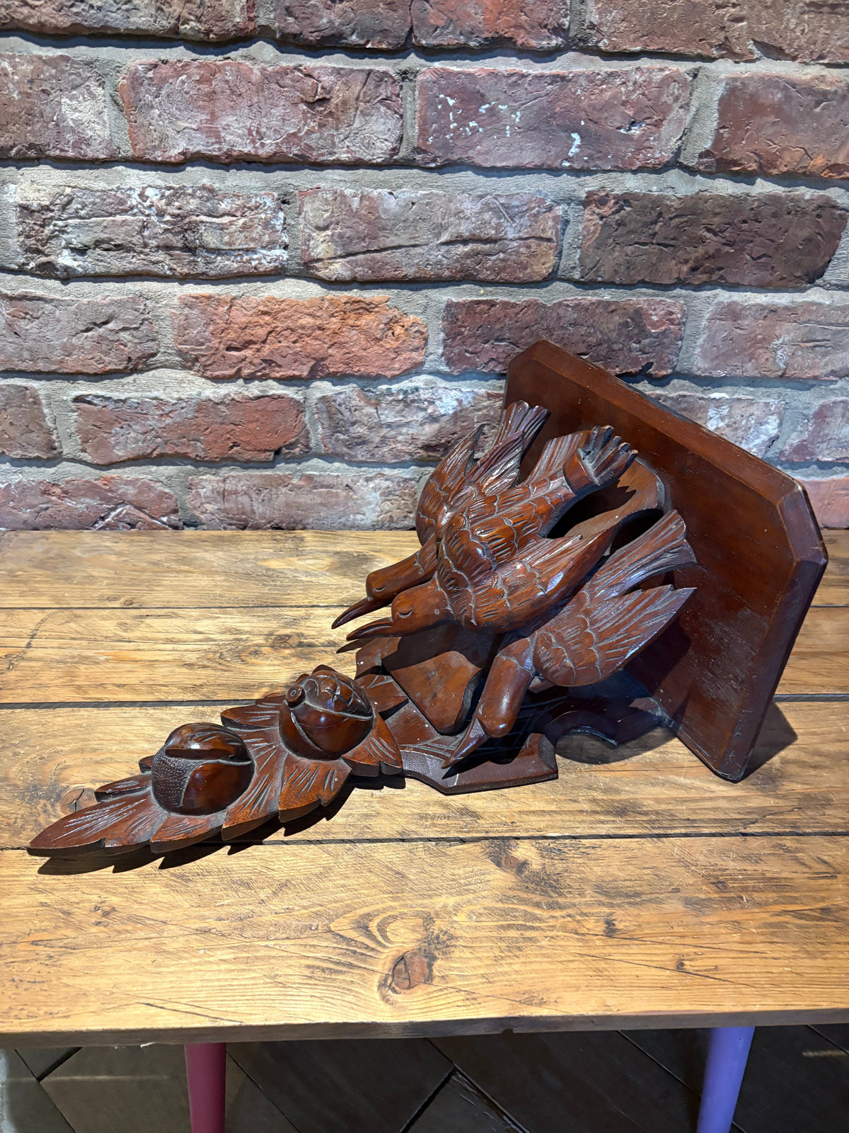 Antique Carved Wood Shelf , Clock Shelf , Austrian . Black forest?