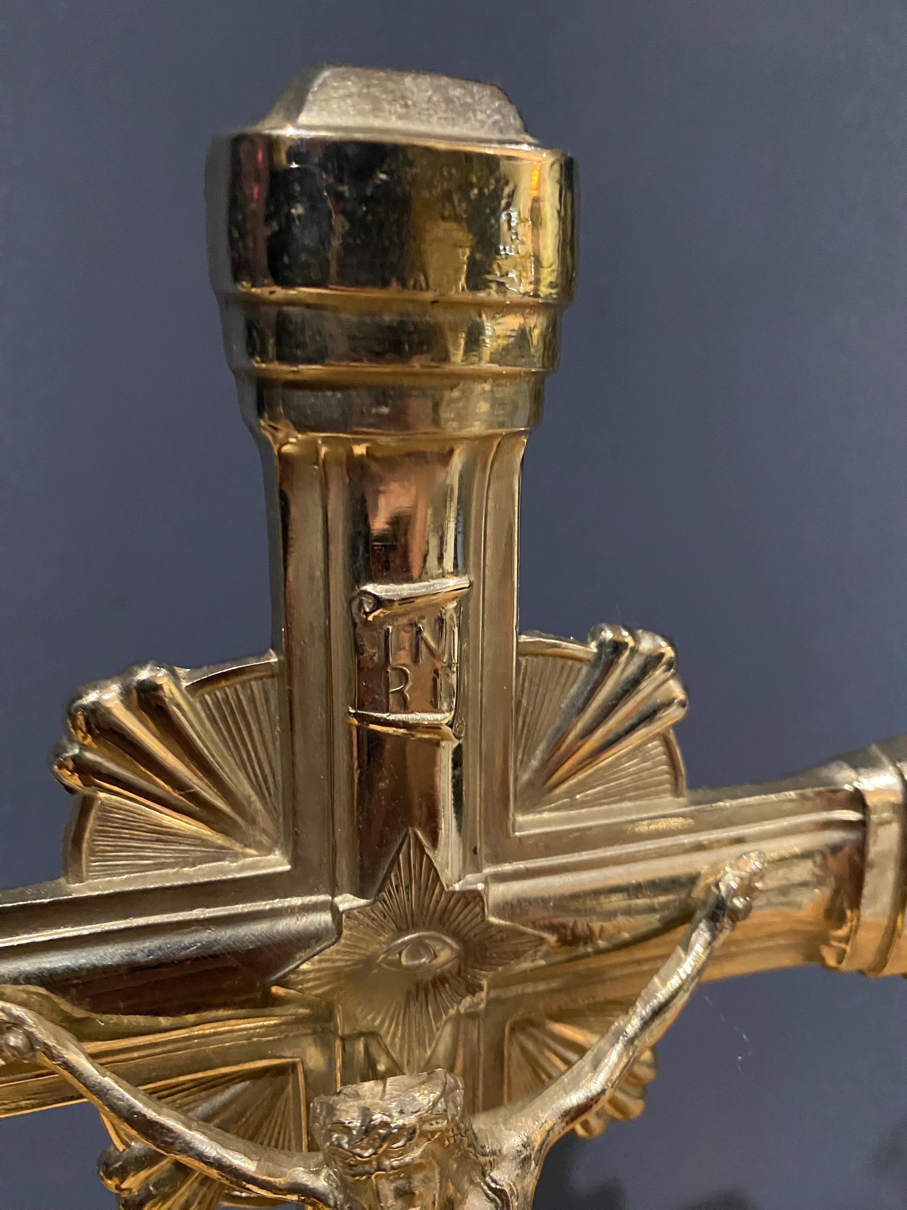 Vintage Mid Century French White Metal /chrome Altar Crucifix 40 Cms High