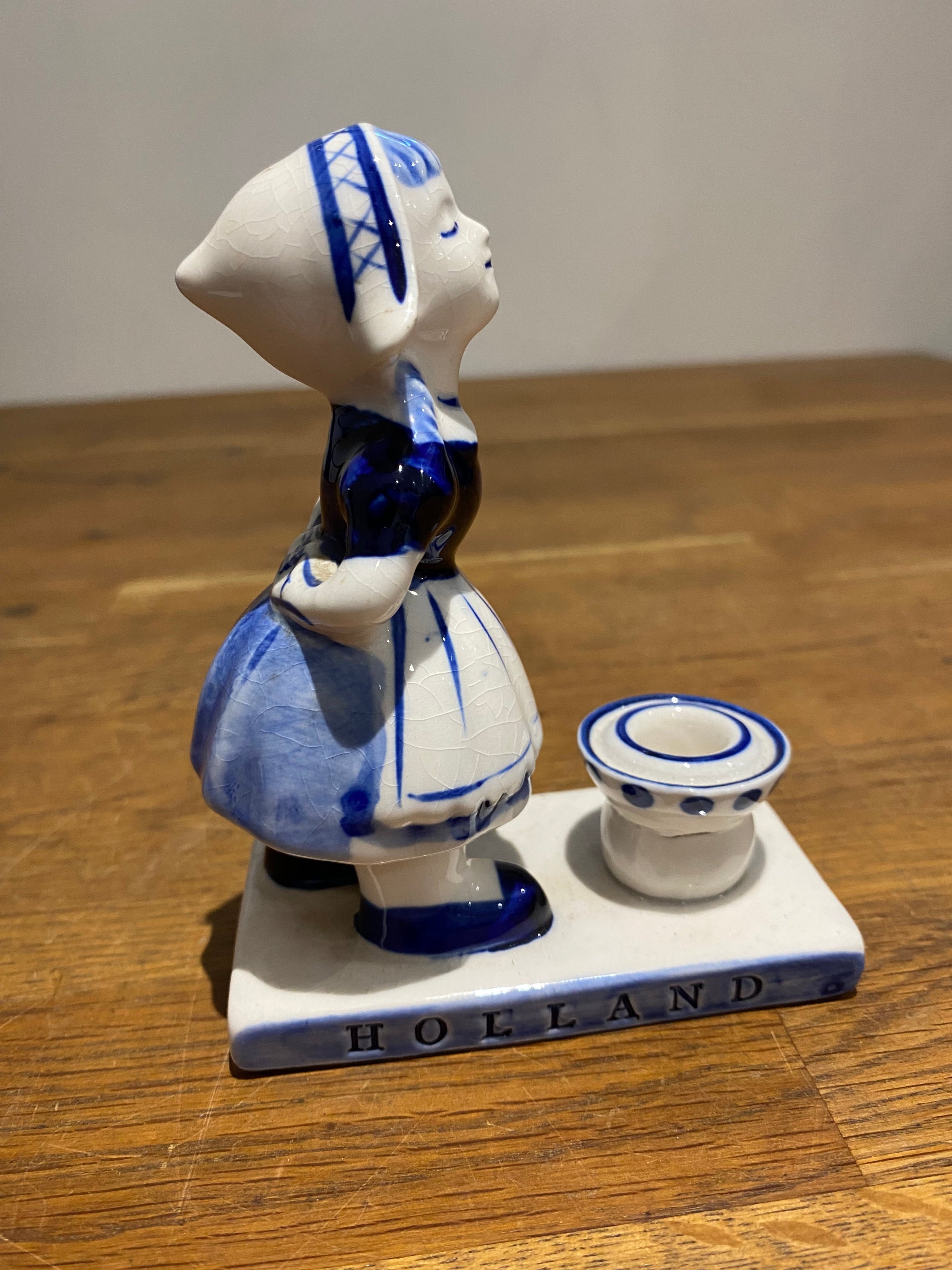 Vintage Delft Holland candlestick girl figure ornament.