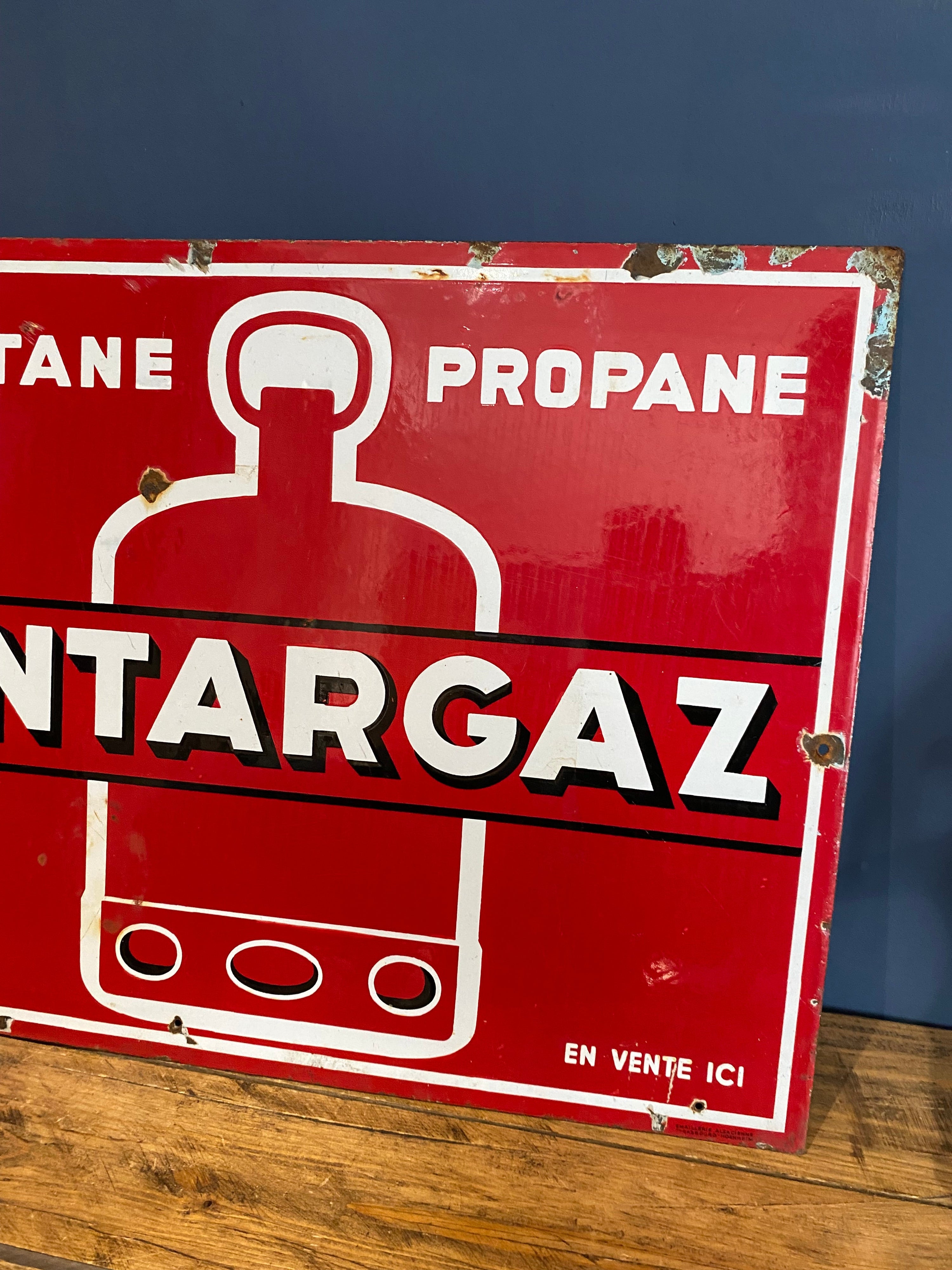 Vintage French Antargaz double sided enamel sign , 1970’s