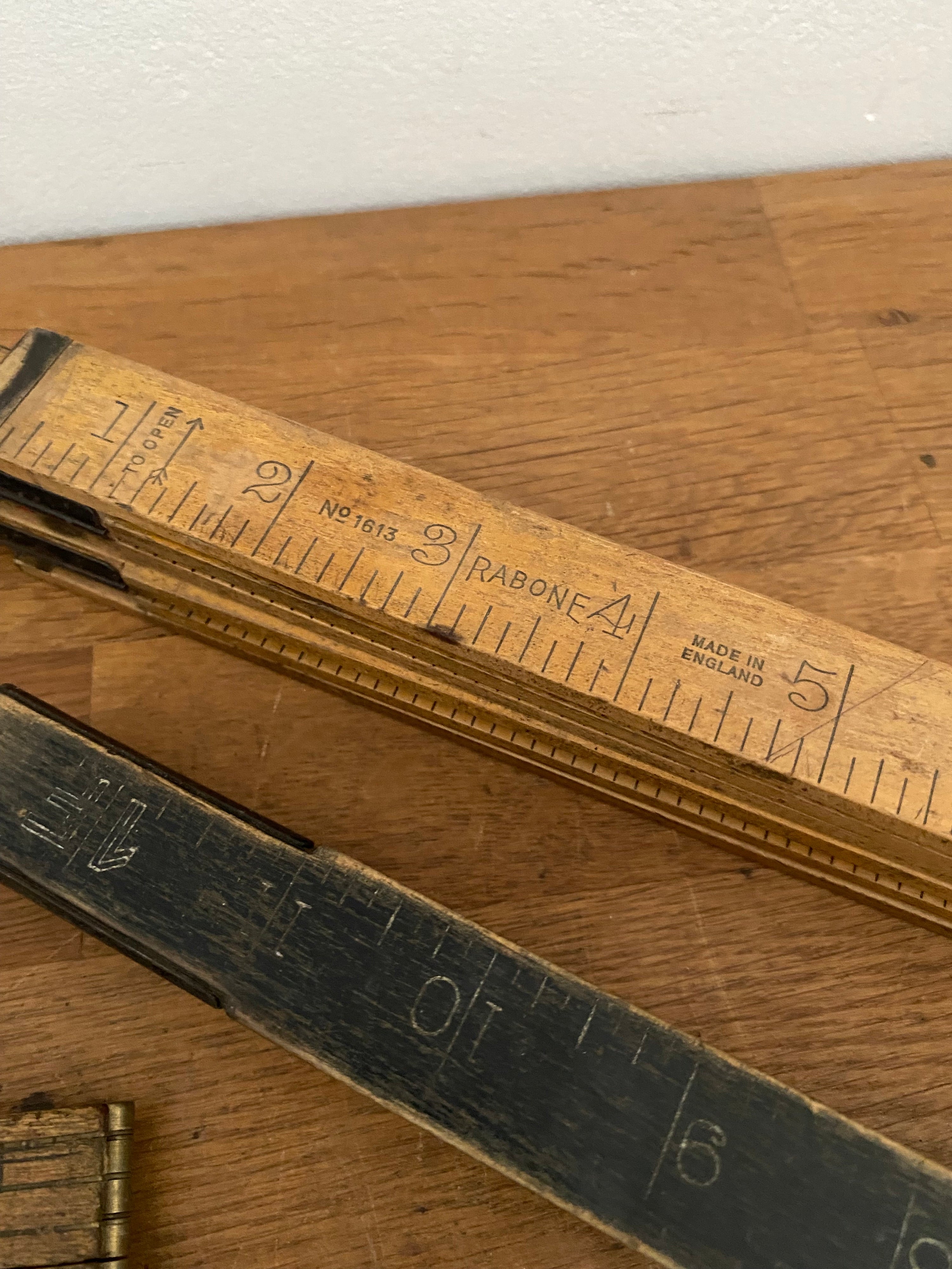Joblot Of 15 Vintage Box Wood Folding Rulers , Mostly Rabone , Various Condition