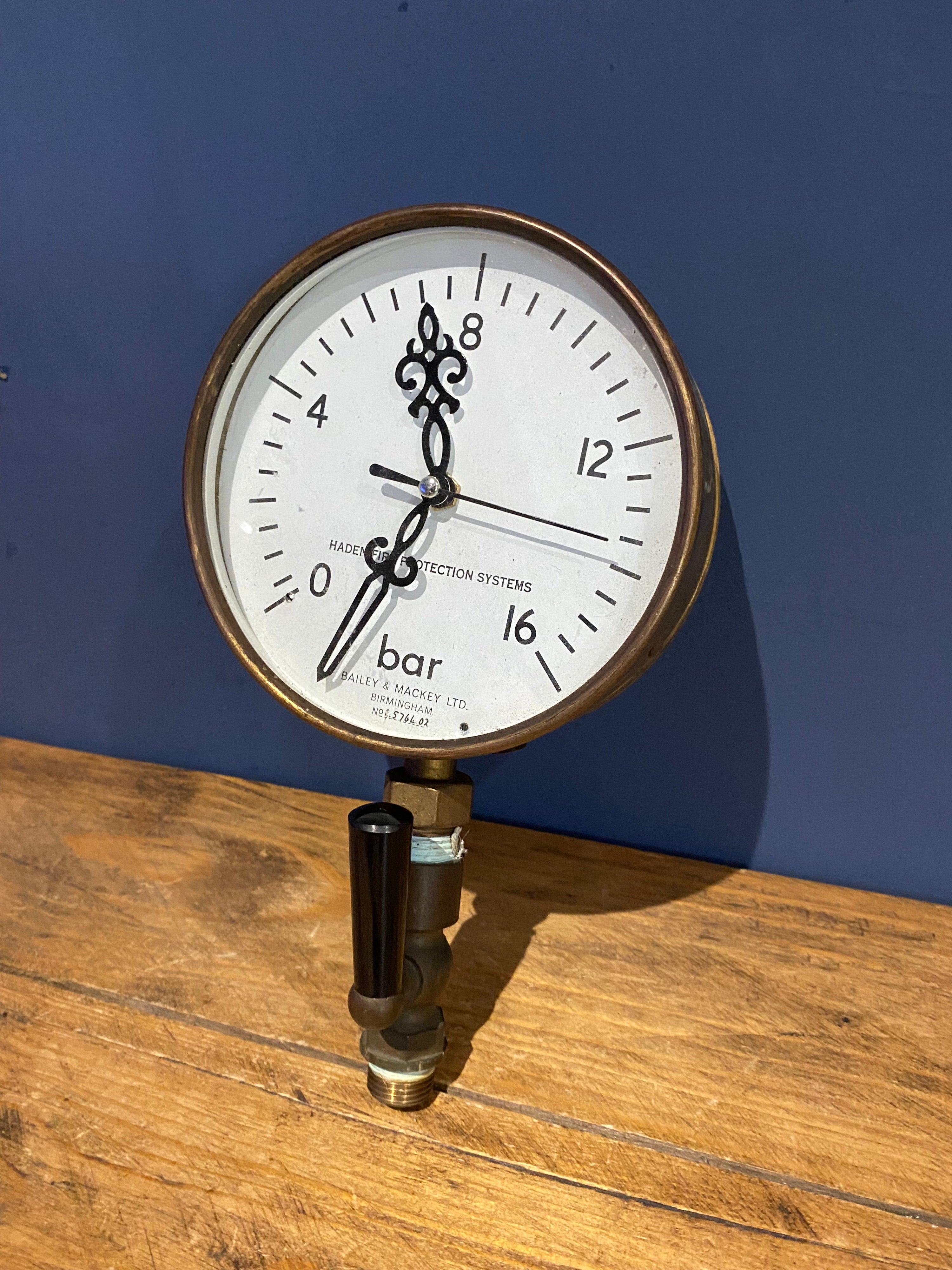 Vintage Haden Fire Protection, Baily & Mackey . Upcycled Gauge, Into A Clock