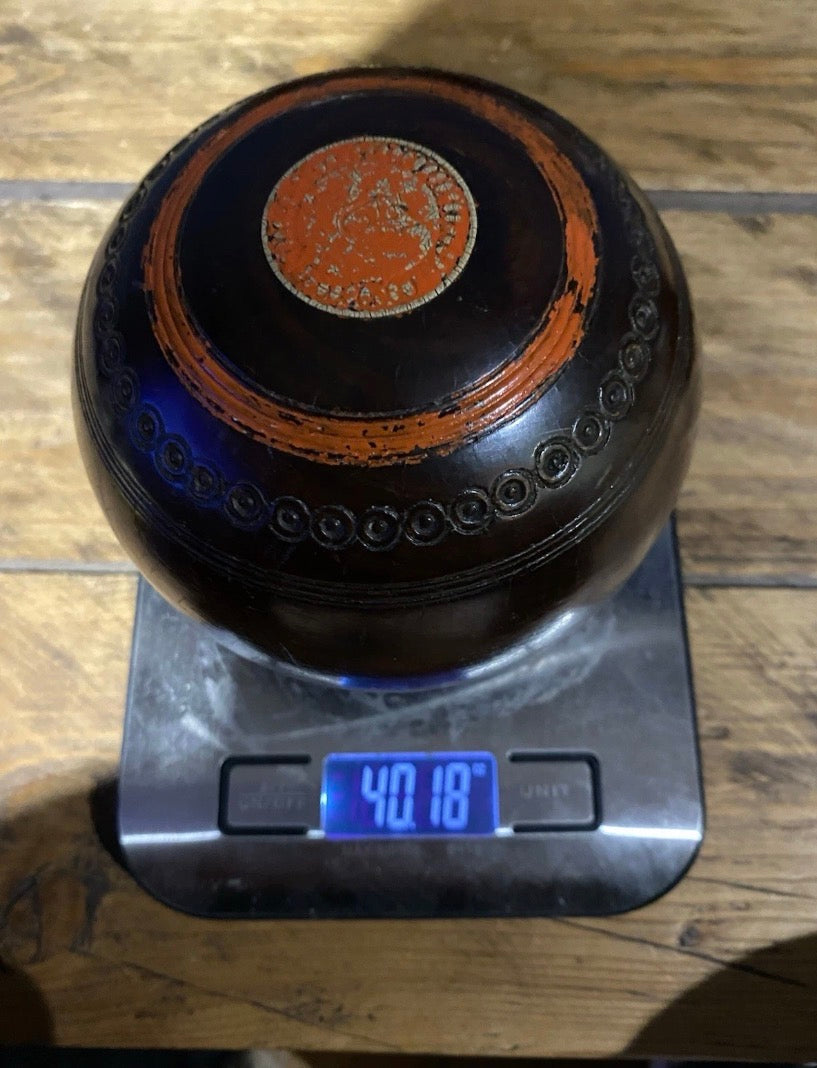 Pair Of Vintage Jaques Lawn Bowls Plus Bag , No3 Bias, 4 3/4”, 1503