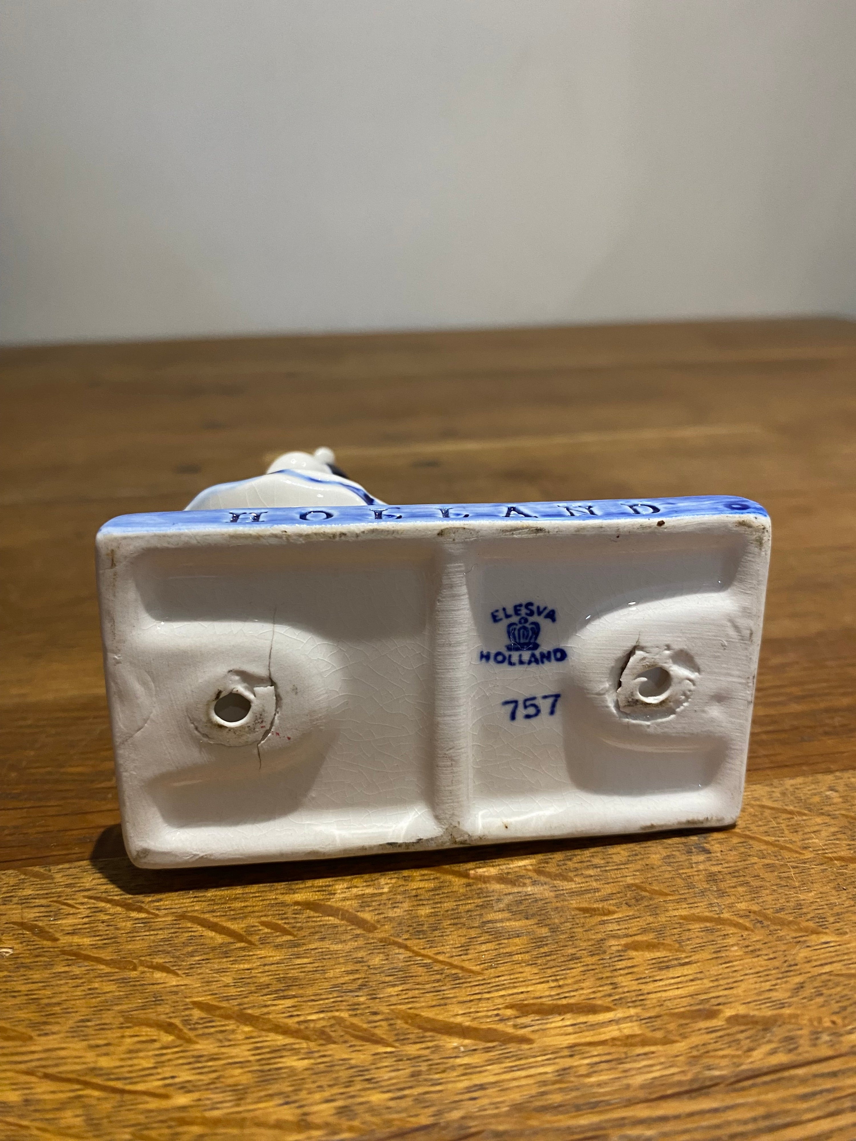 Vintage Delft Holland candlestick girl figure ornament.