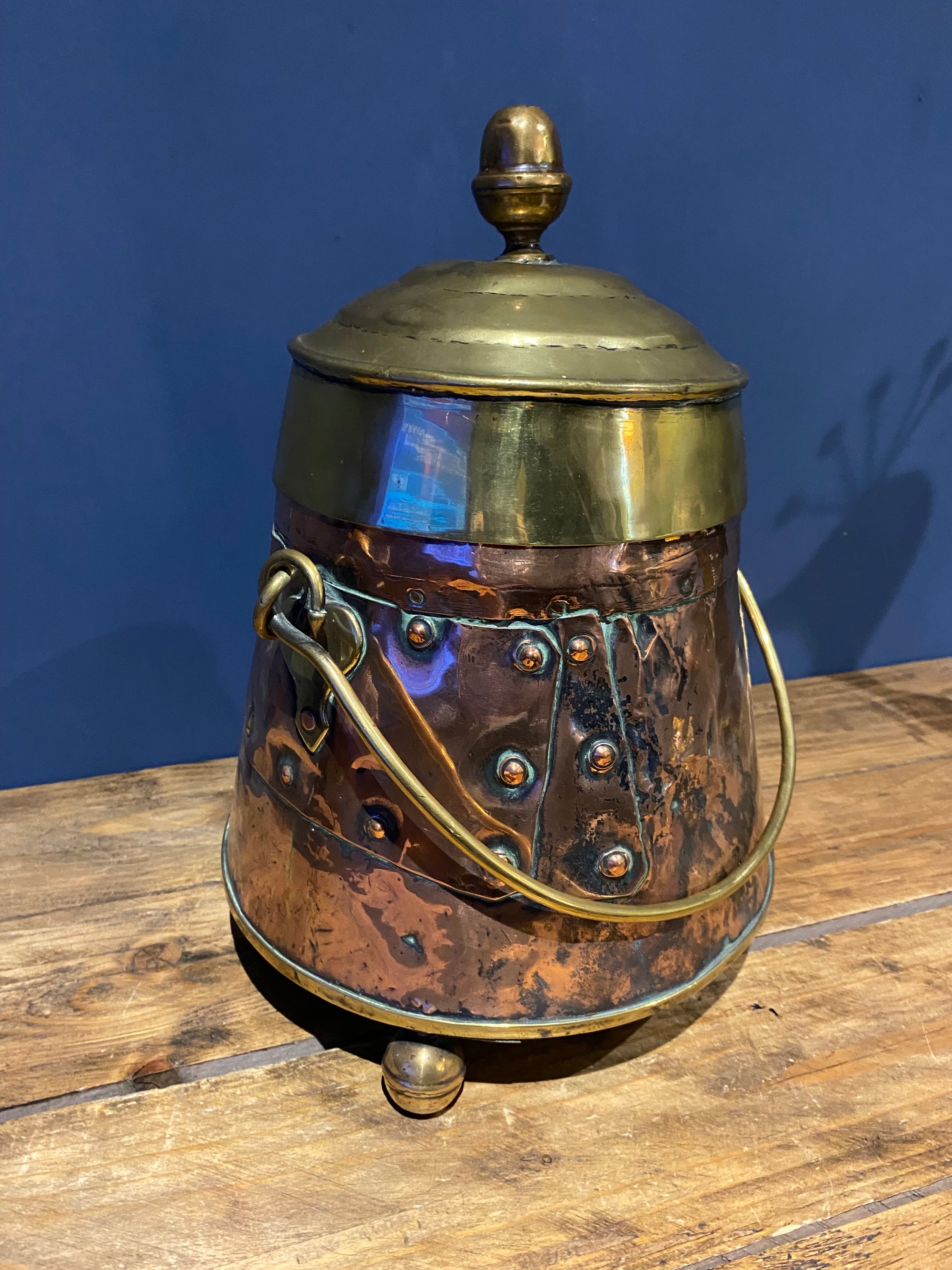 Antique Copper And Brass Dutch Doof Pot , Embers Bucket.