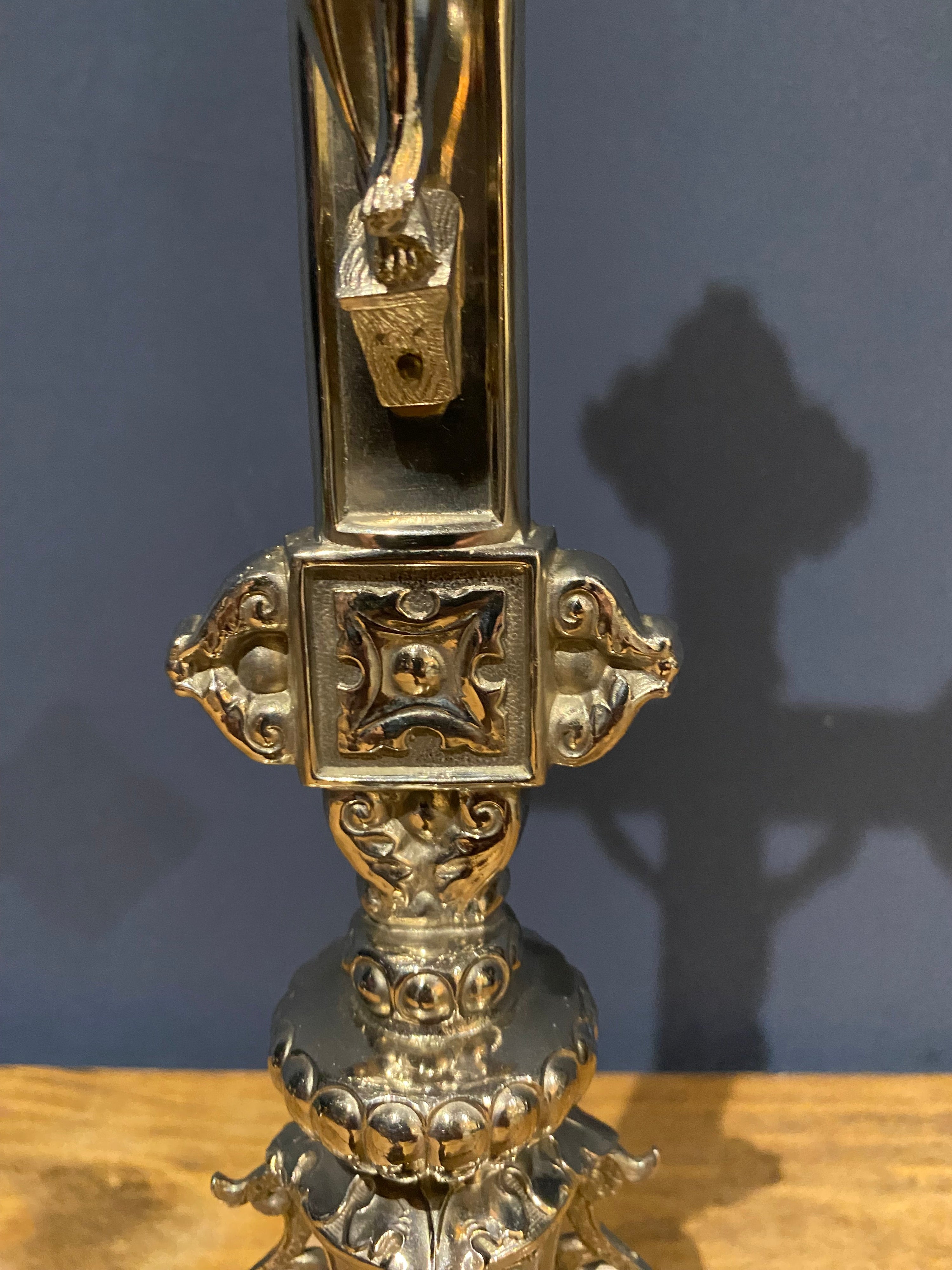Vintage Mid Century French White Metal /chrome Altar Crucifix 43 Cms High