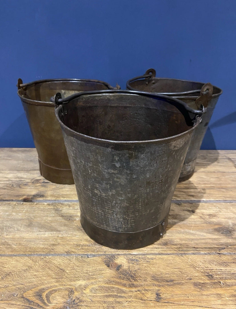 3 X Vintage Galvanised Buckets , Medium