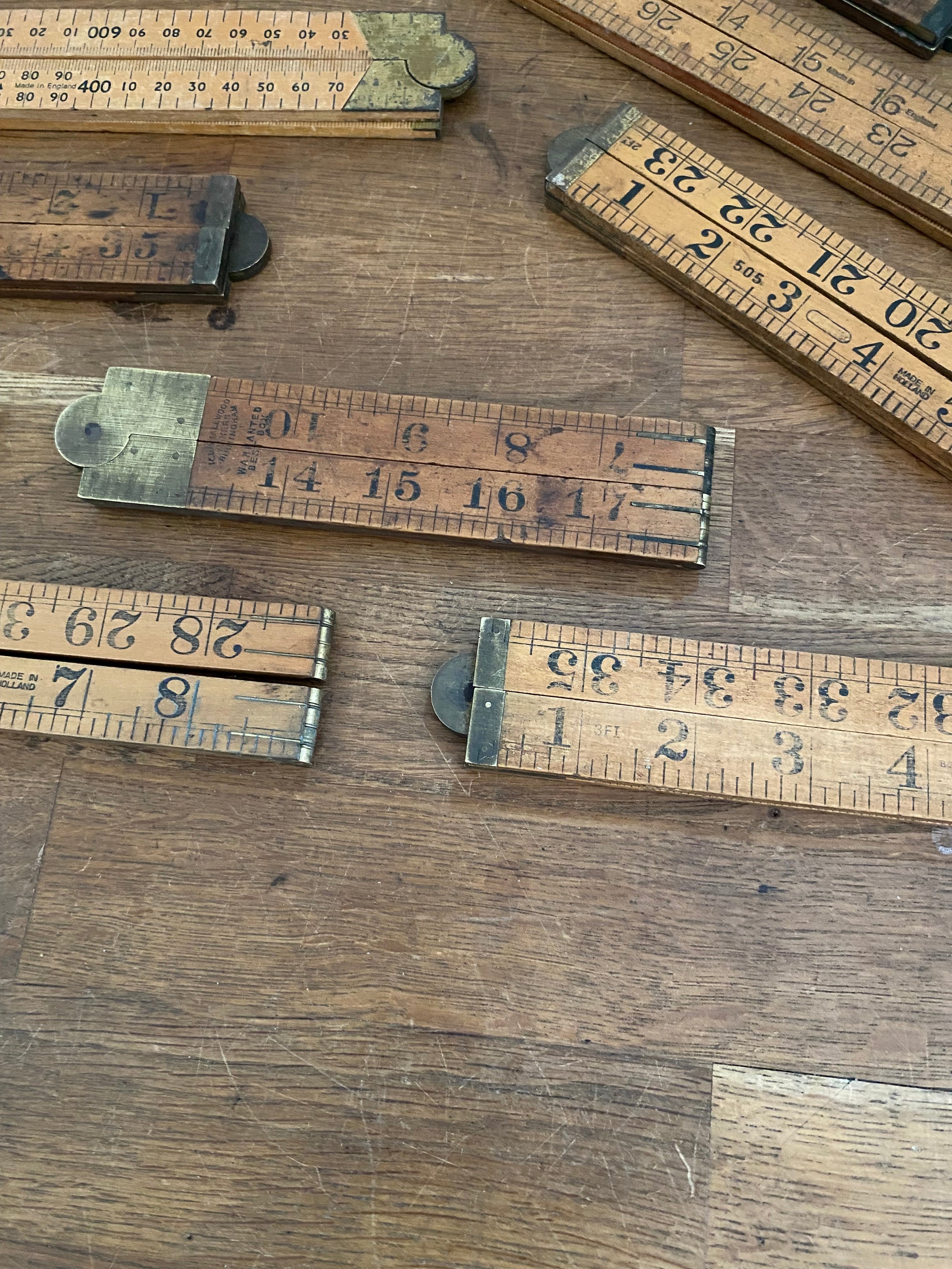 Joblot Of 15 Vintage Box Wood Folding Rulers , Mostly Rabone , Various Condition