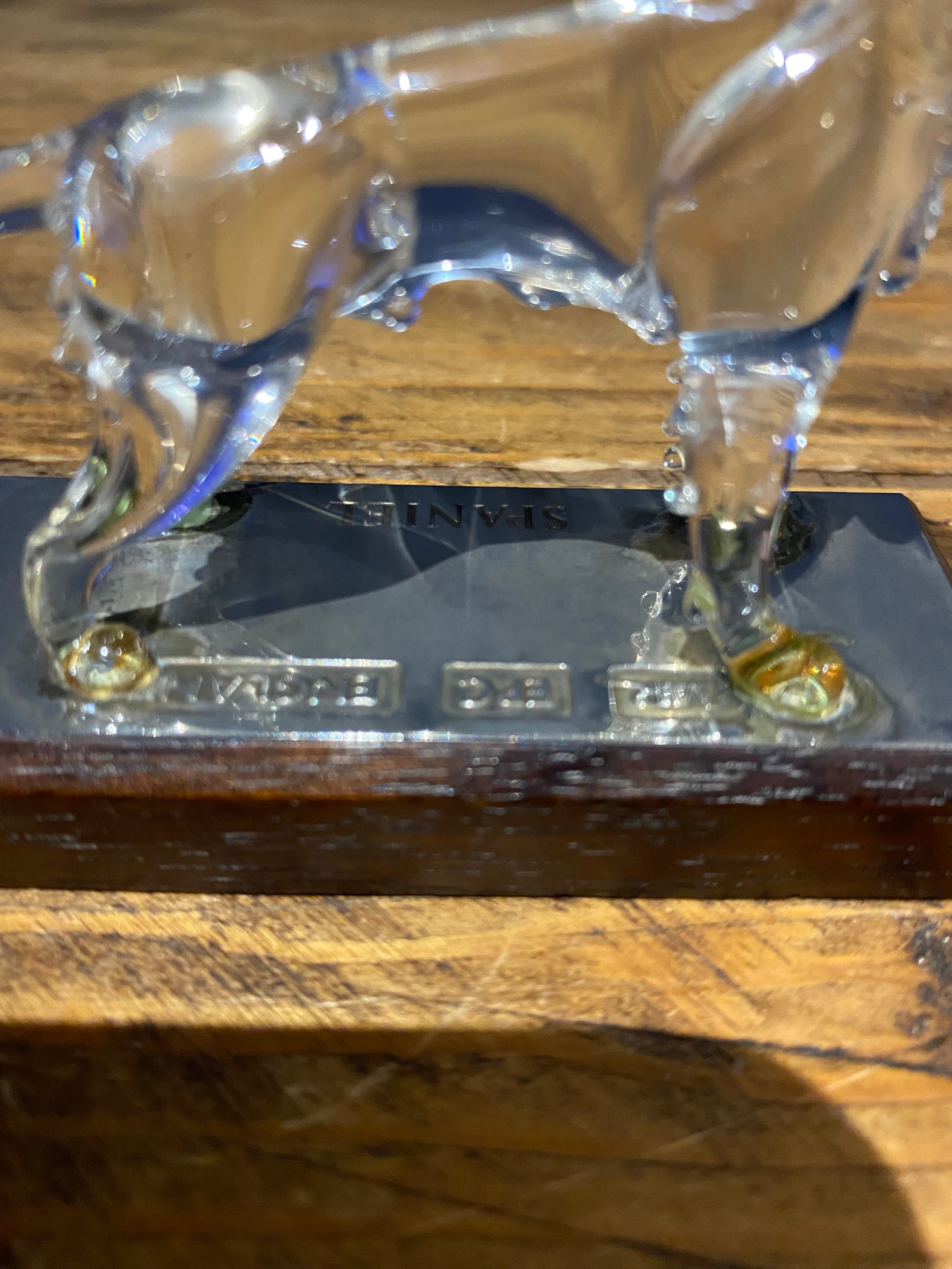 Vintage Crystal Spaniel Ornament On Wood Base