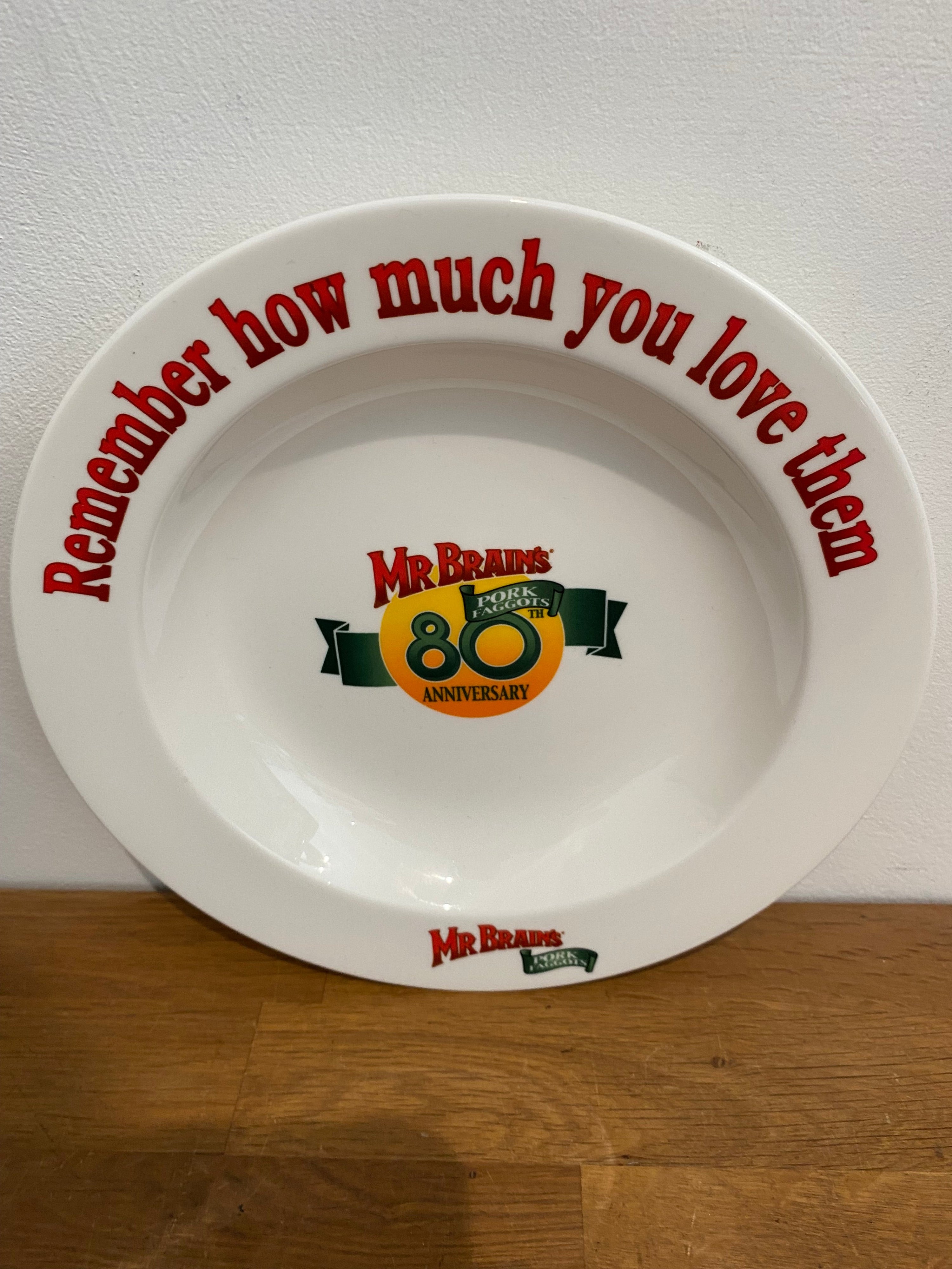 Mr Brains Pork Faggots 80th Anniversary Shallow Bowl , Dish . Elia, Miravell