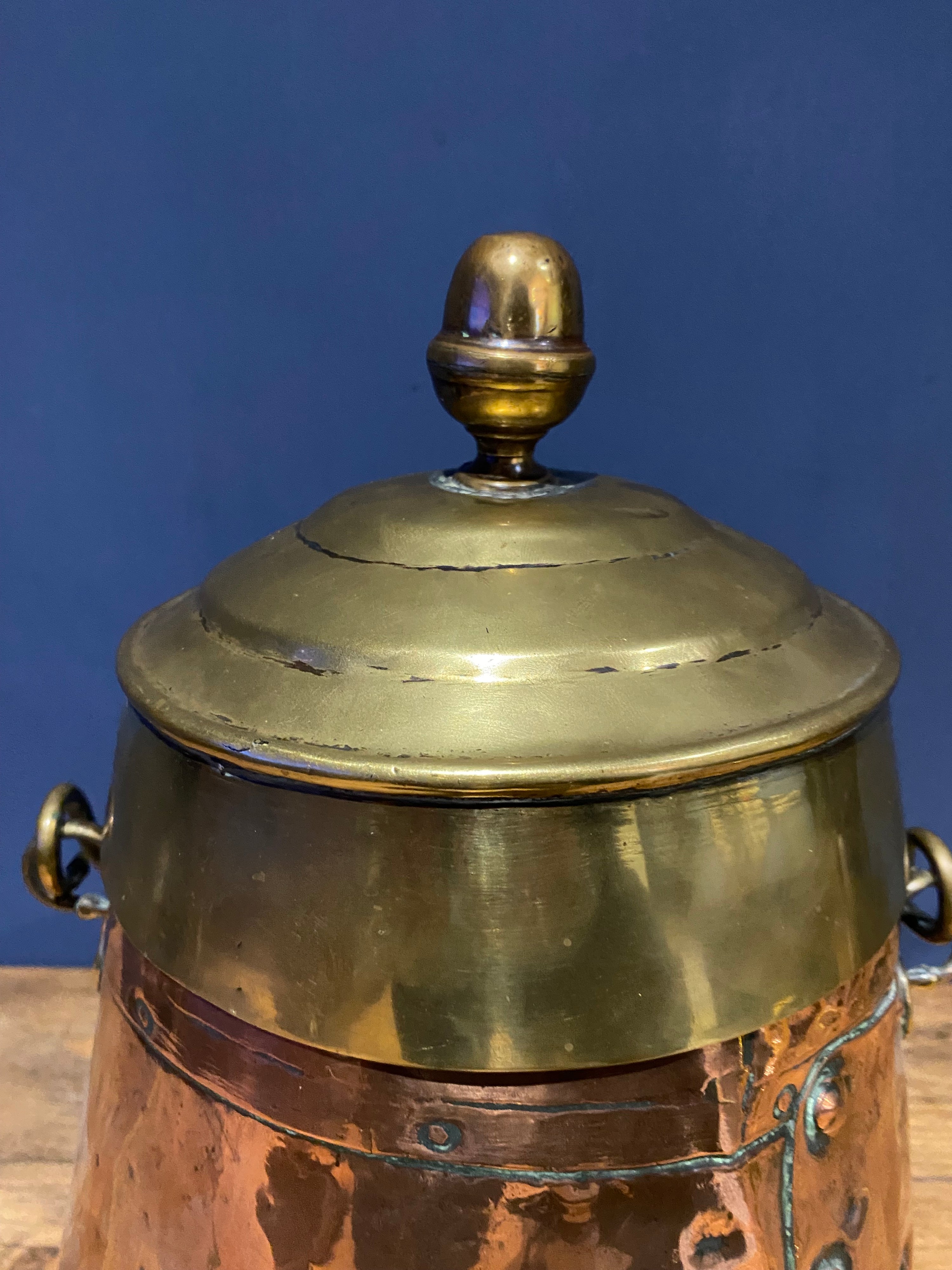 Antique Copper And Brass Dutch Doof Pot , Embers Bucket.