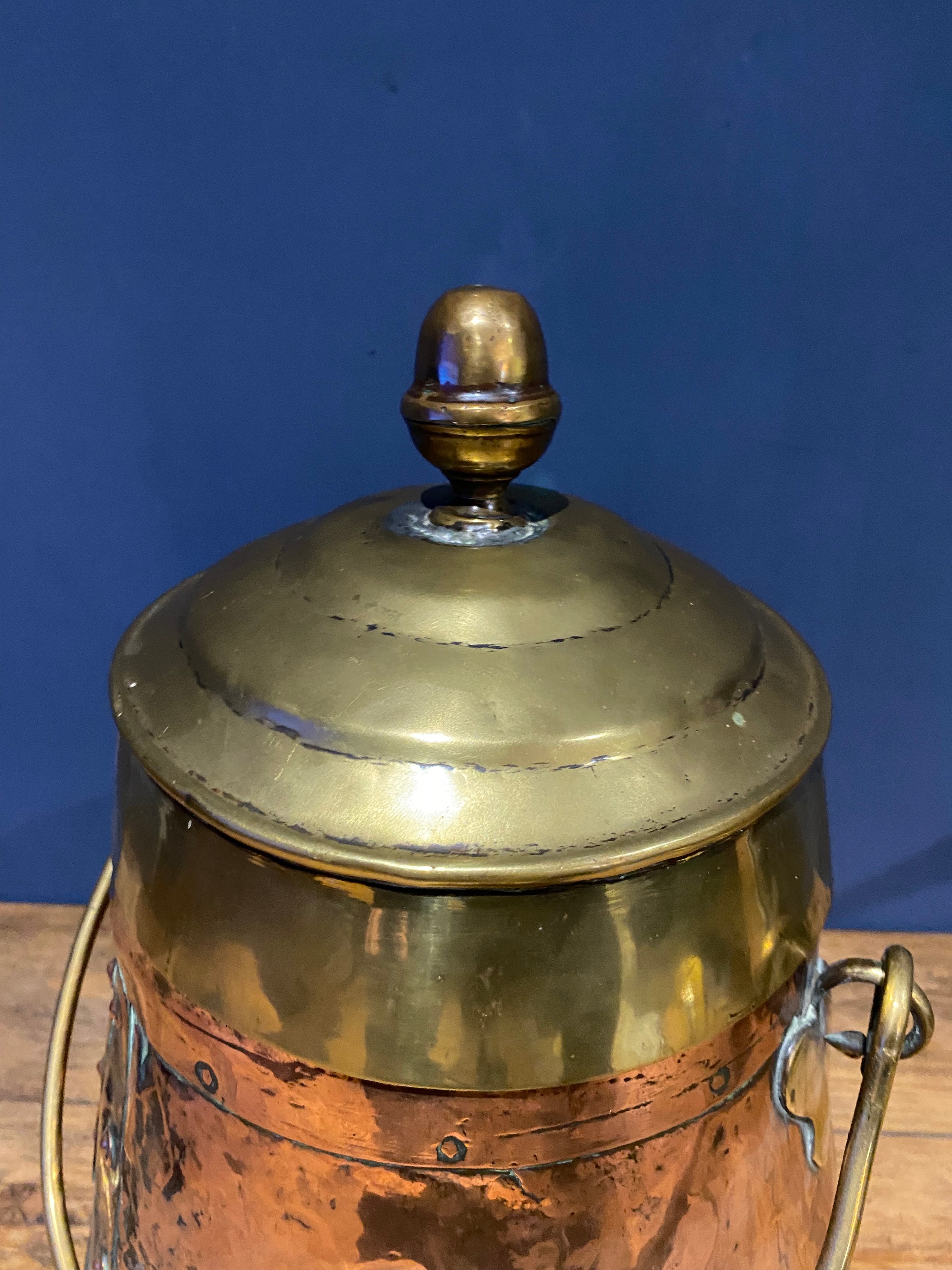 Antique Copper And Brass Dutch Doof Pot , Embers Bucket.